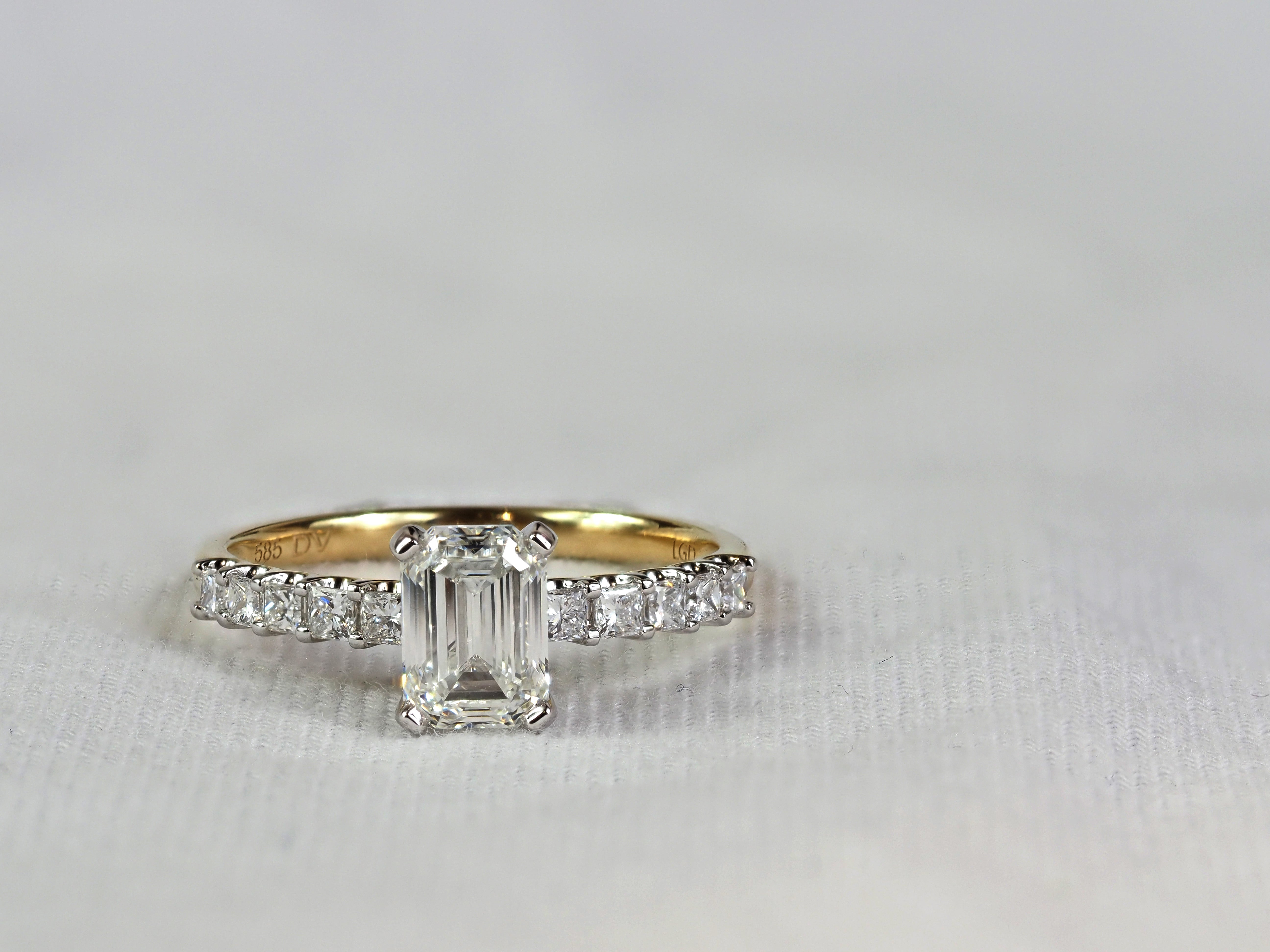14ct Yellow and White Gold Emerald Lab-Grown Diamond Engagement Ring, 1.27ct Centre