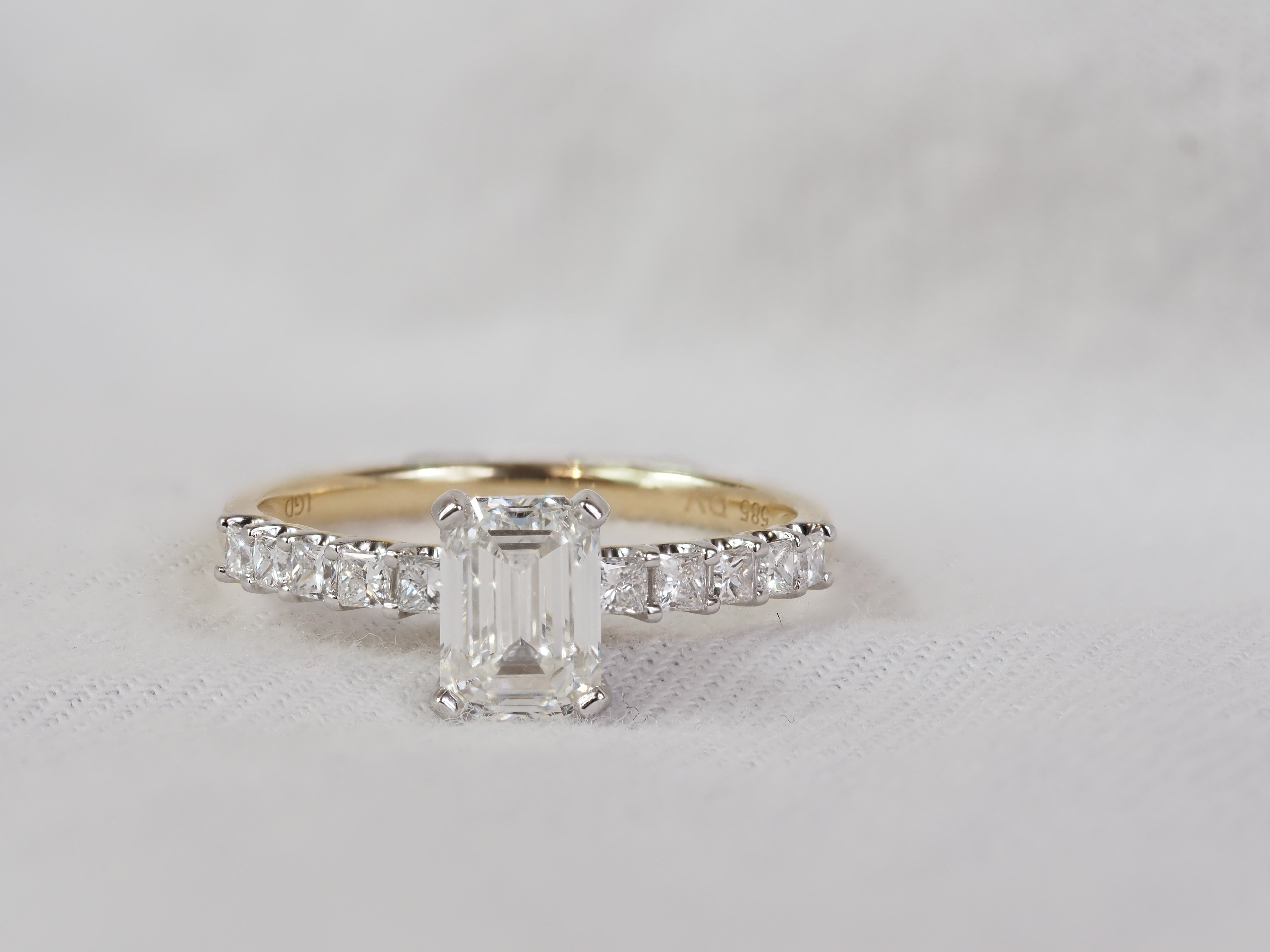 14ct Yellow and White Gold Emerald Lab-Grown Diamond Engagement Ring, 1.27ct Centre