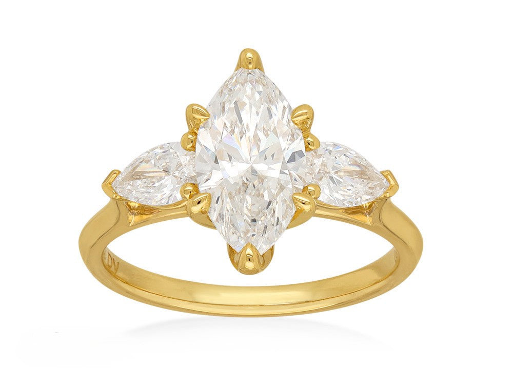 18ct Yellow Gold Marquis Lab-Grown Diamond Engagement Ring, 1.58ct Centre