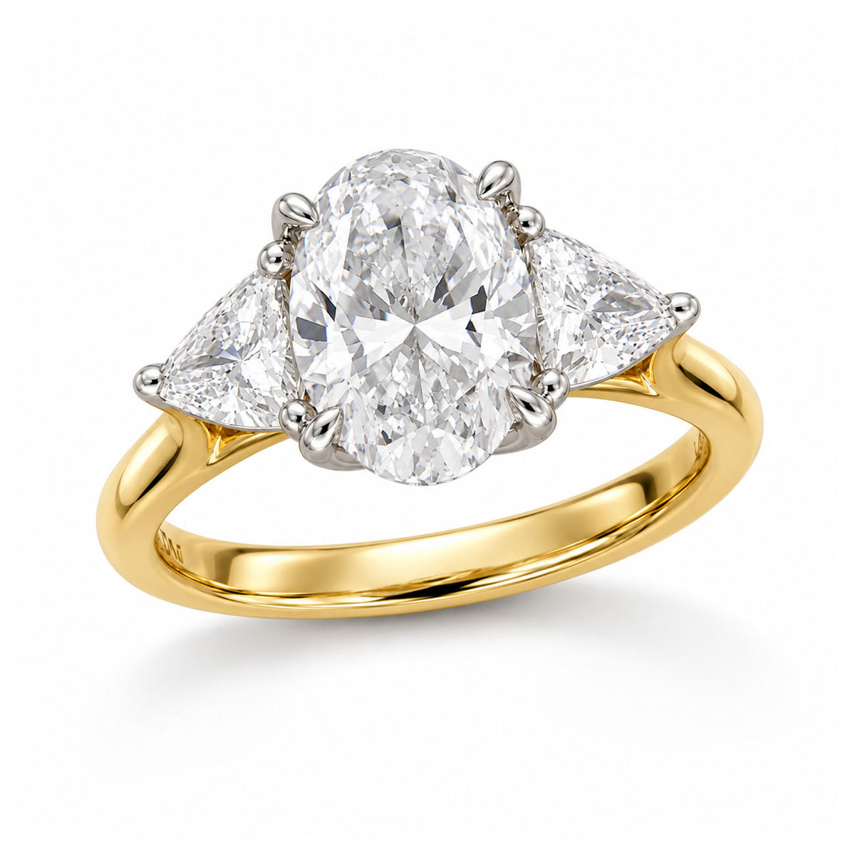 18ct Yellow and White Gold Oval and Trilliant Lab-Grown Diamond Engagement Ring, 2.03ct Centre