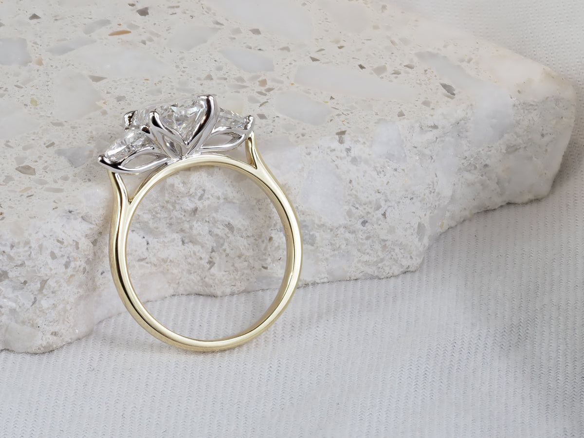 18ct Yellow and White Gold Oval and Trilliant Lab-Grown Diamond Engagement Ring, 2.03ct Centre