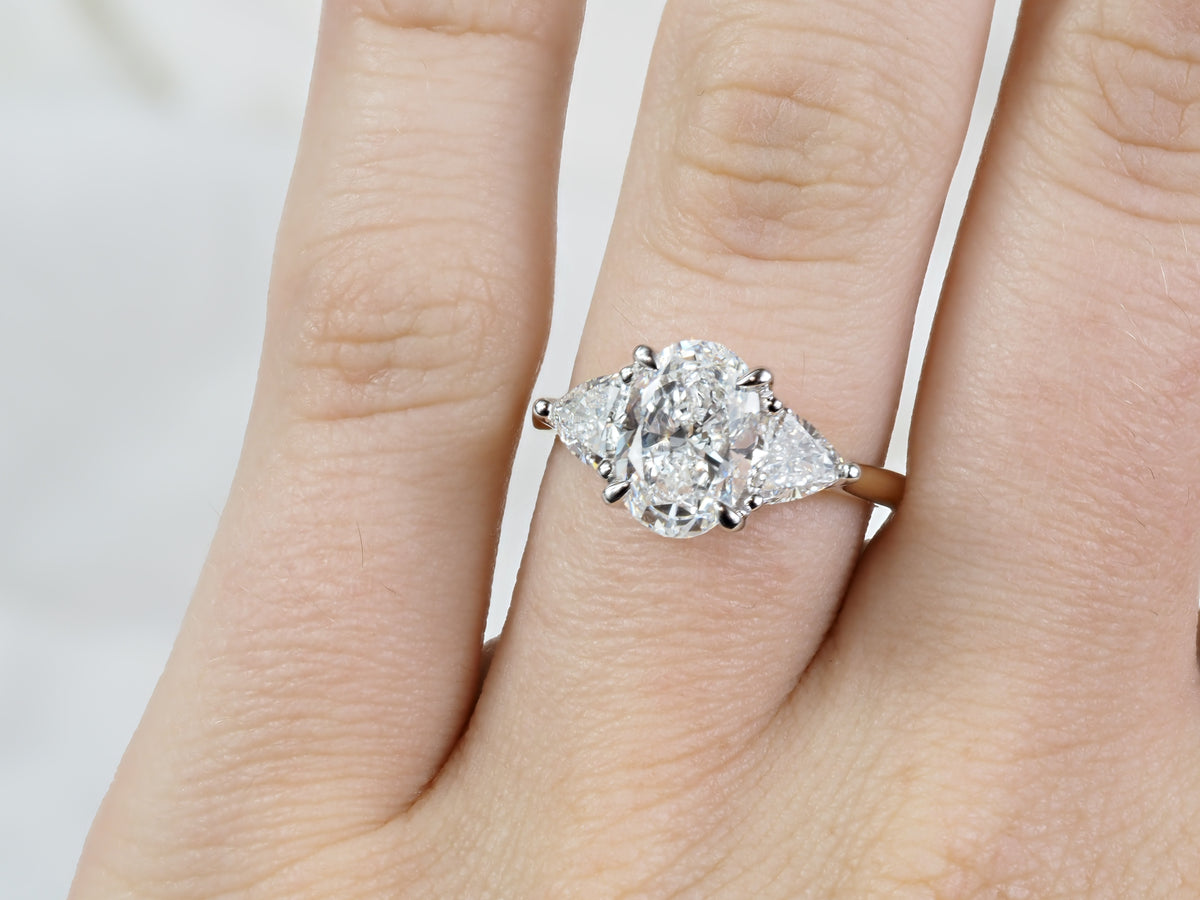 18ct Yellow and White Gold Oval and Trilliant Lab-Grown Diamond Engagement Ring, 2.03ct Centre
