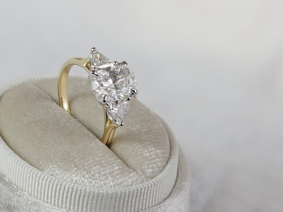 18ct Yellow and White Gold Oval and Trilliant Lab-Grown Diamond Engagement Ring, 2.03ct Centre