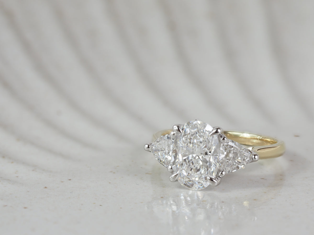 18ct Yellow and White Gold Oval and Trilliant Lab-Grown Diamond Engagement Ring, 2.03ct Centre