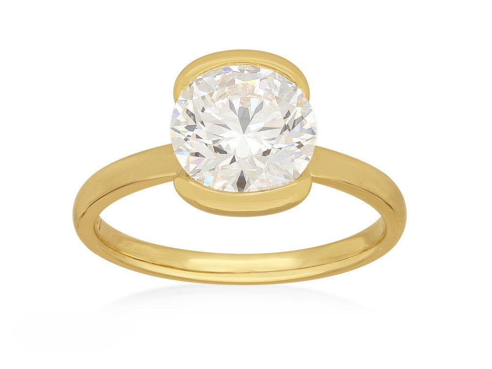 14ct Yellow Gold Round Lab-Grown Diamond Half Bezel Engagement Ring, 2.02ct