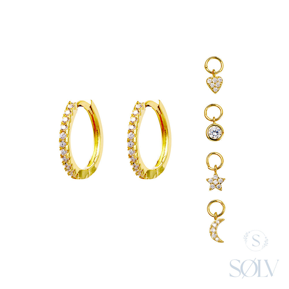 Solv Sterling Silver Gold Plated Multi Cubic Zirconia Charm Huggie Earrings