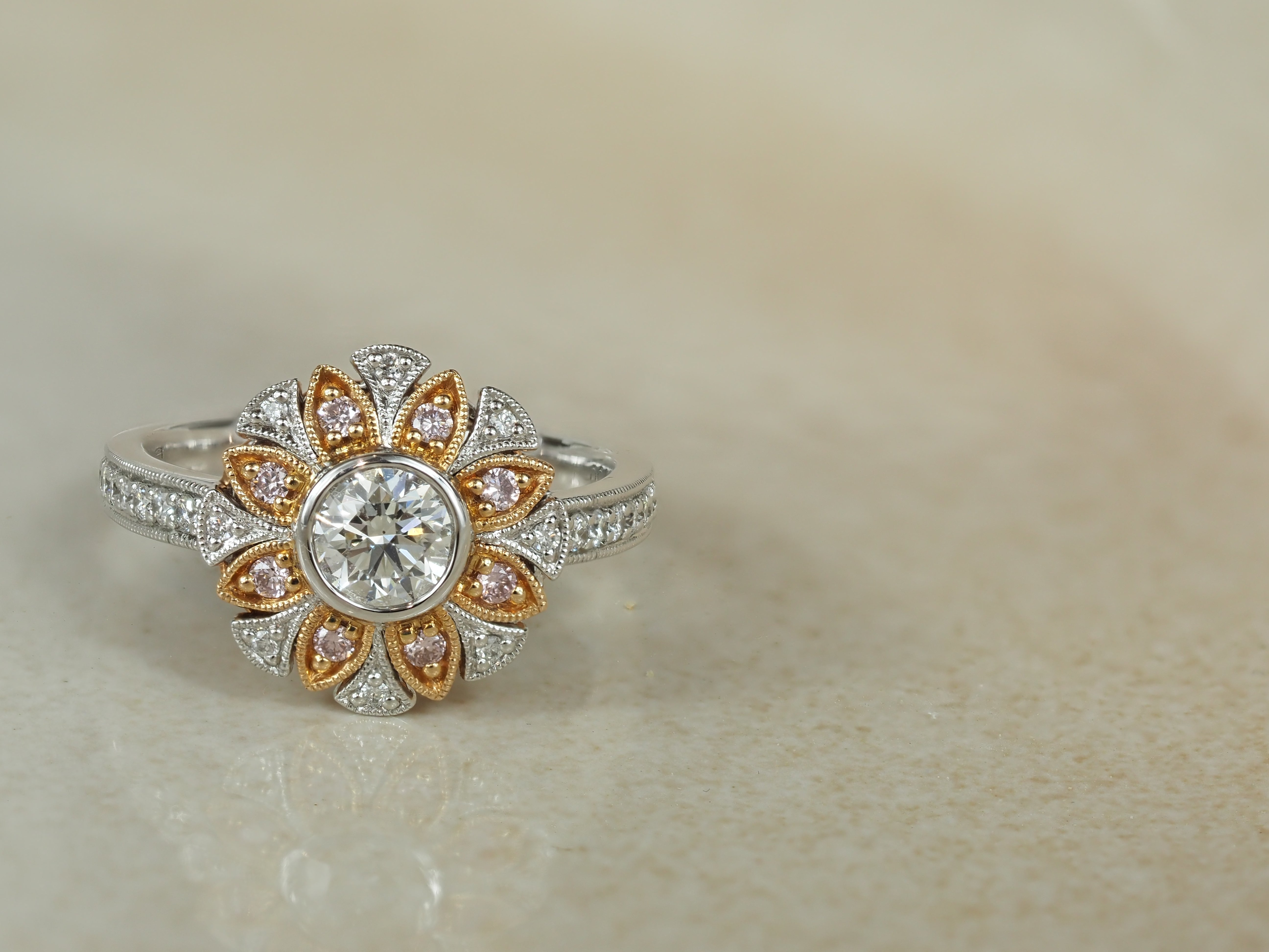 18ct White & Rose Gold, Argyle Pink & White Diamond Ring.