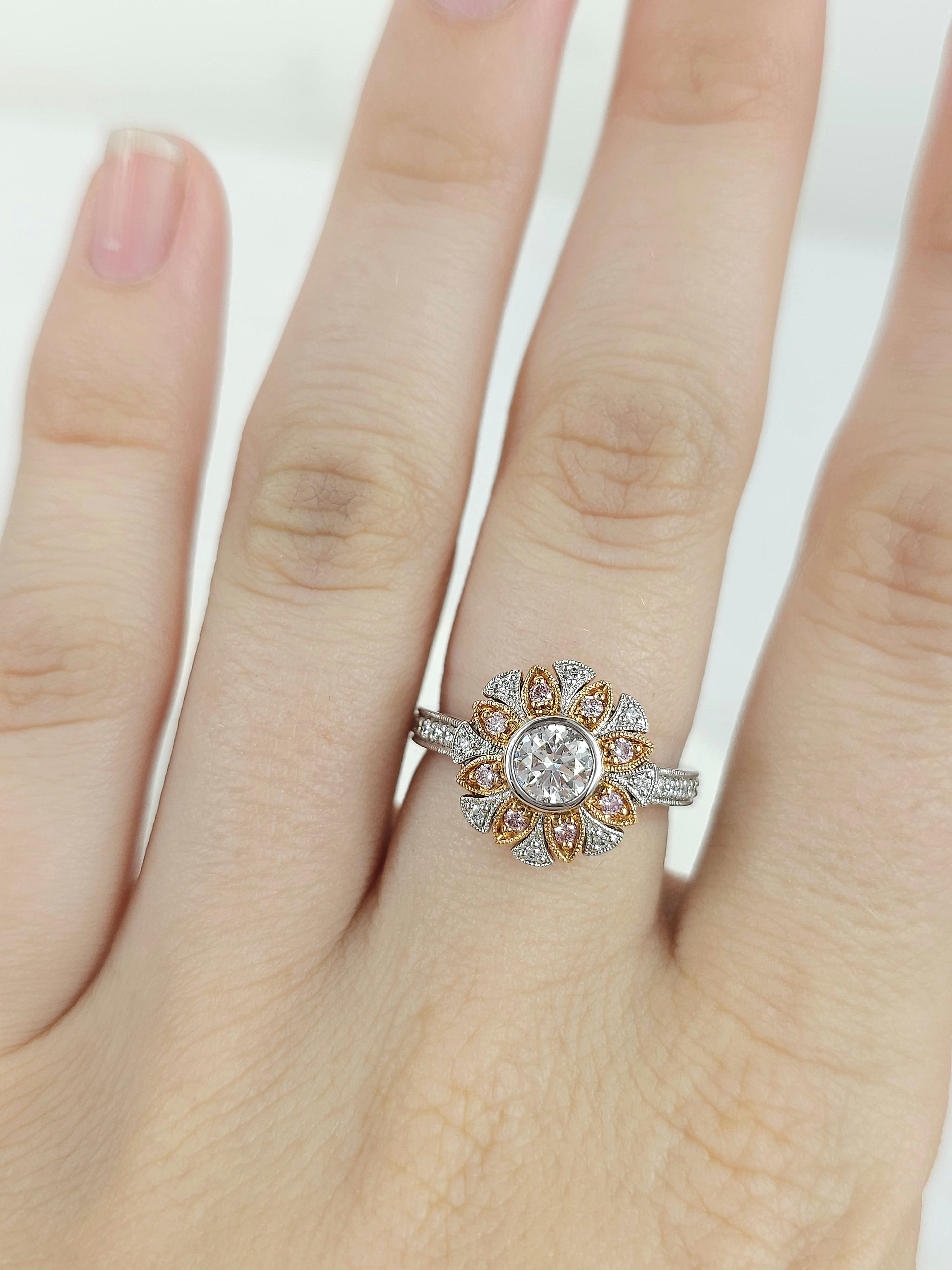 18 Carat White & Rose Gold, Argyle Pink & White Diamond Ring.