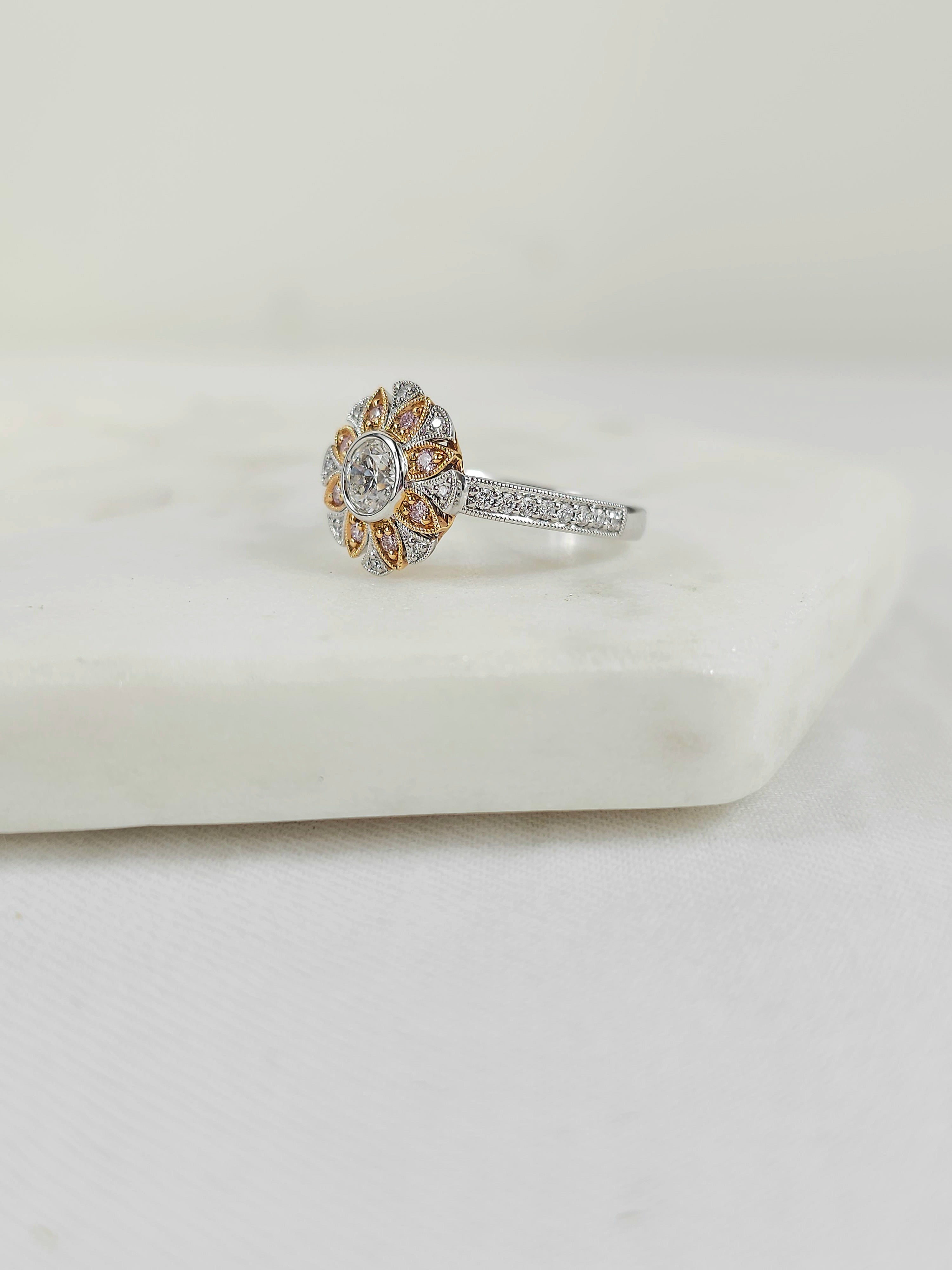 18 Carat White & Rose Gold, Argyle Pink & White Diamond Ring.