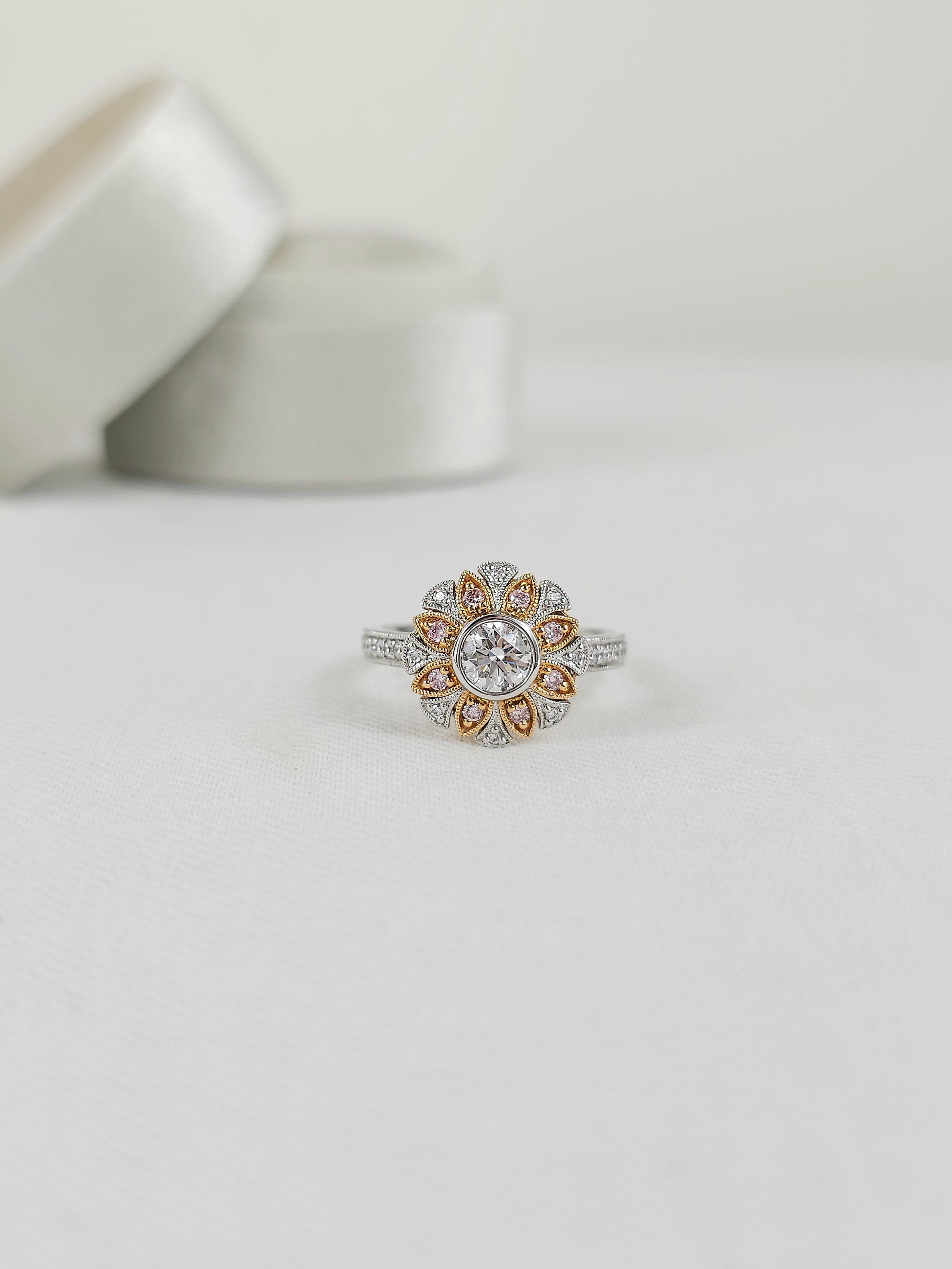 18 Carat White & Rose Gold, Argyle Pink & White Diamond Ring.