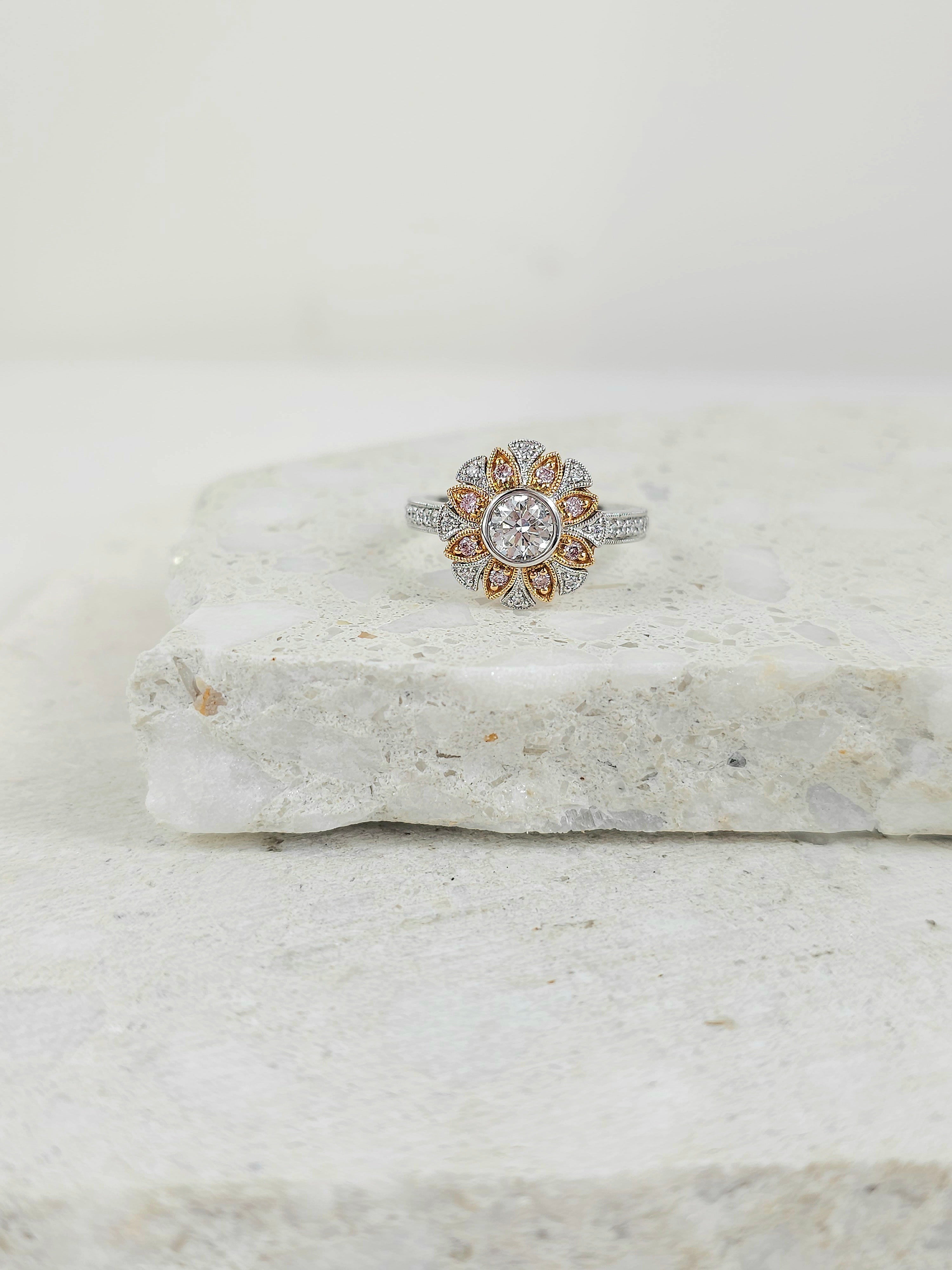 18 Carat White & Rose Gold, Argyle Pink & White Diamond Ring.