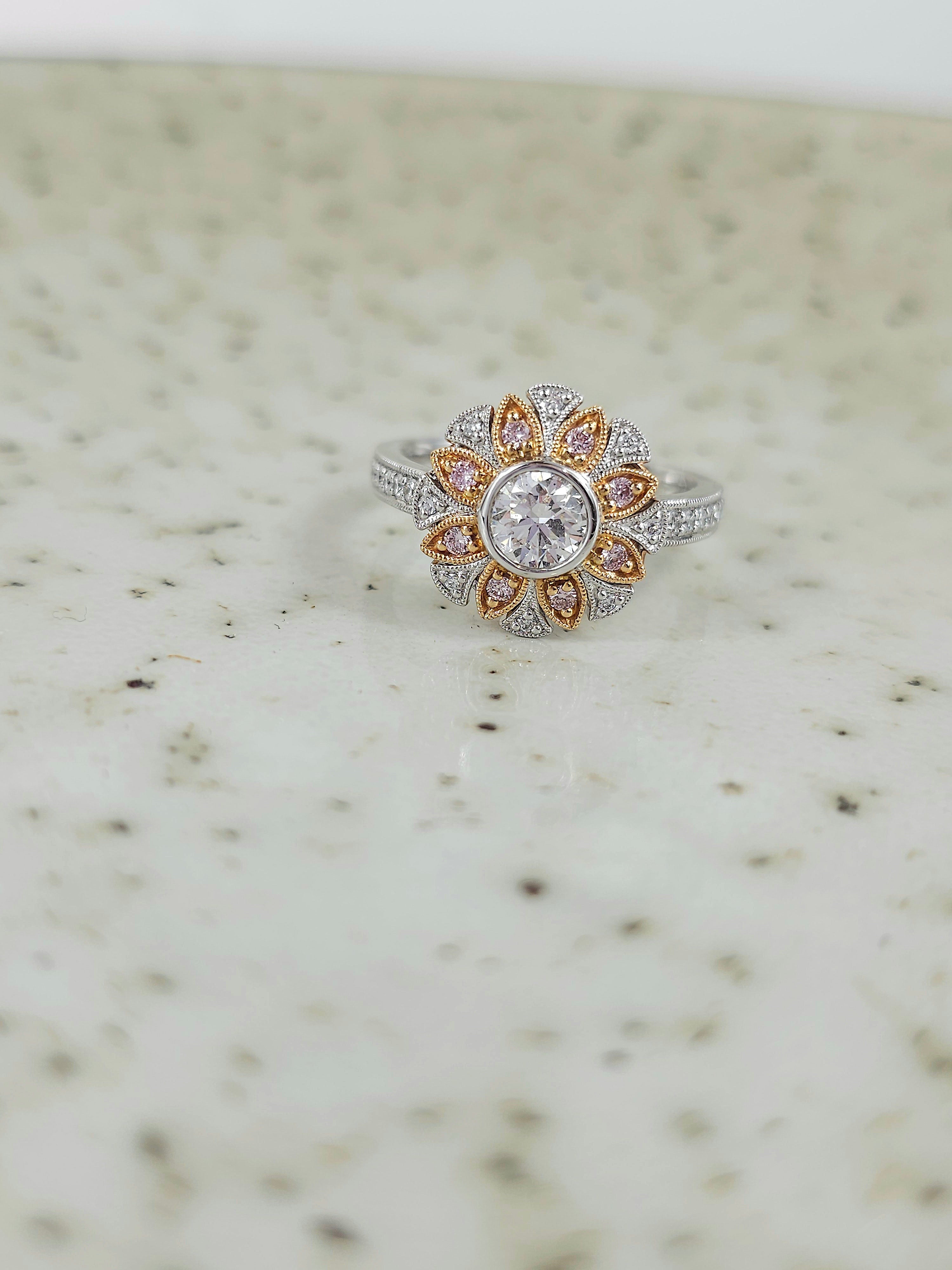 18 Carat White & Rose Gold, Argyle Pink & White Diamond Ring.