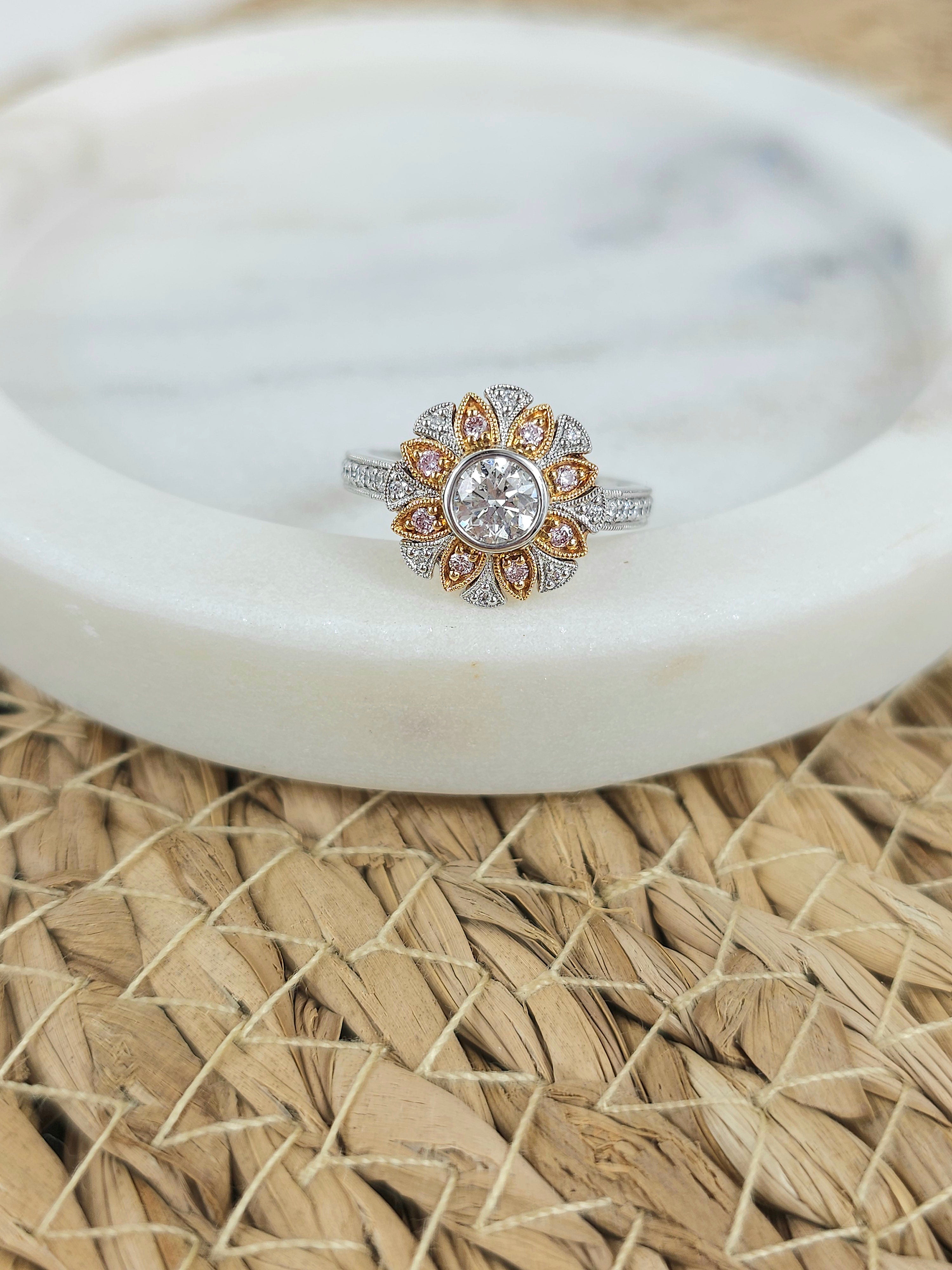 18 Carat White & Rose Gold, Argyle Pink & White Diamond Ring.