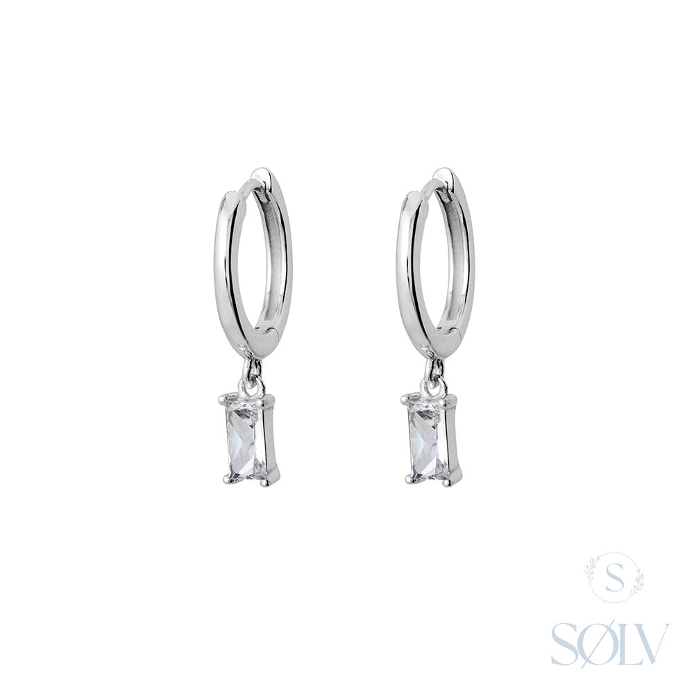 Solv Sterling Silver Baguette Drop Huggie Earrings