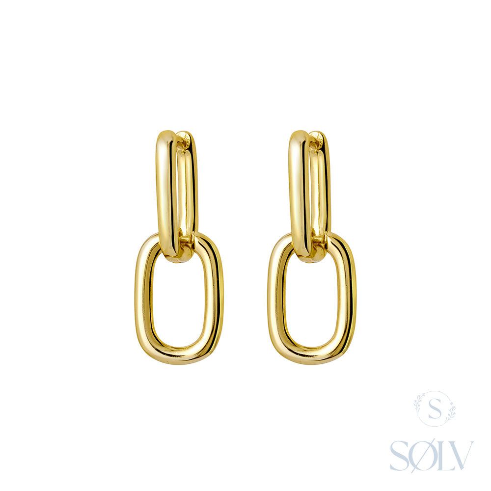 Solv Sterling Silver Gold Plated Double Link Huggie Earrings
