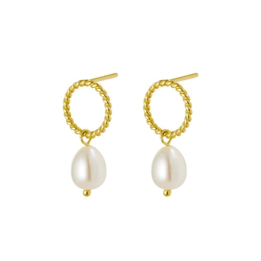 Solv Sterling Silver Gold Plated Freshwater Pearl Drop Earrings