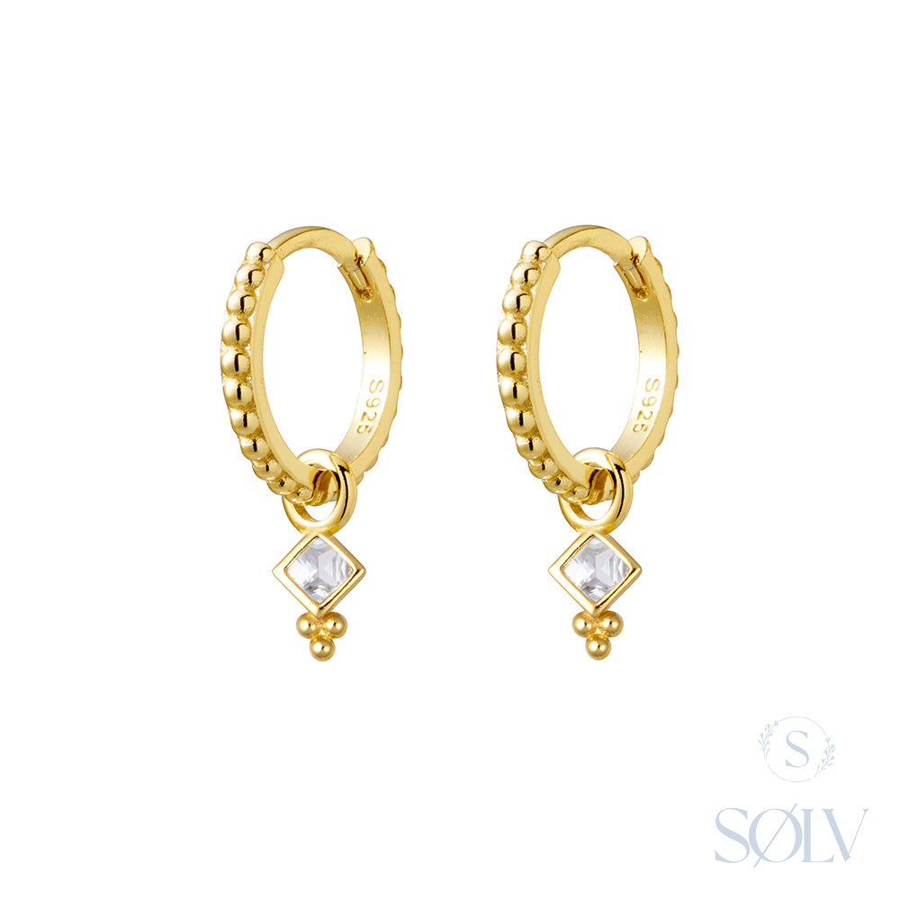Solv Sterling Silver Gold Plated Huggie Earring with Removeable Cubic Zirconia Drop Charm