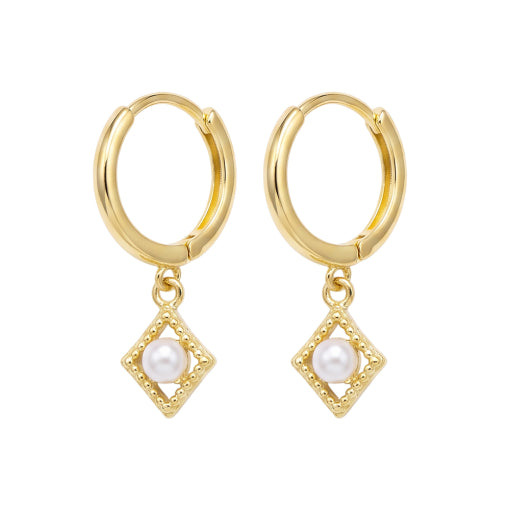 Solv Sterling Silver Gold Plated Pearl Drop Huggie Earrings