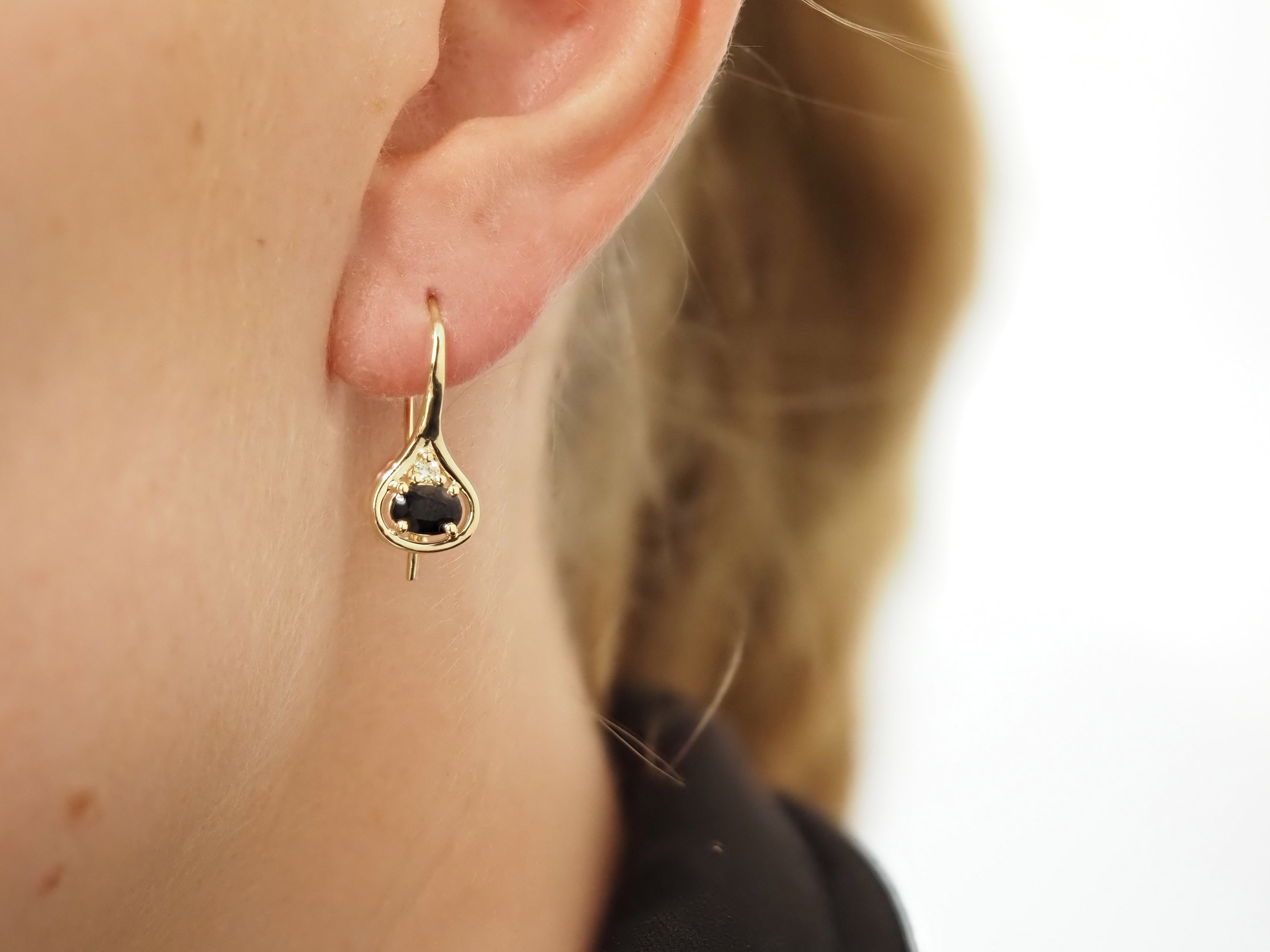 9ct Yellow Gold Sapphire and Diamond Shepard Hook Earrings