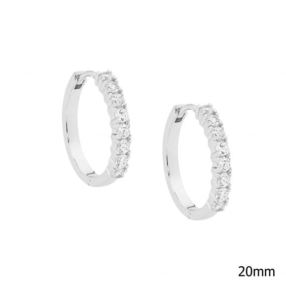 Ellani Sterling Silver 20mm CZ Hoop Earrings E392