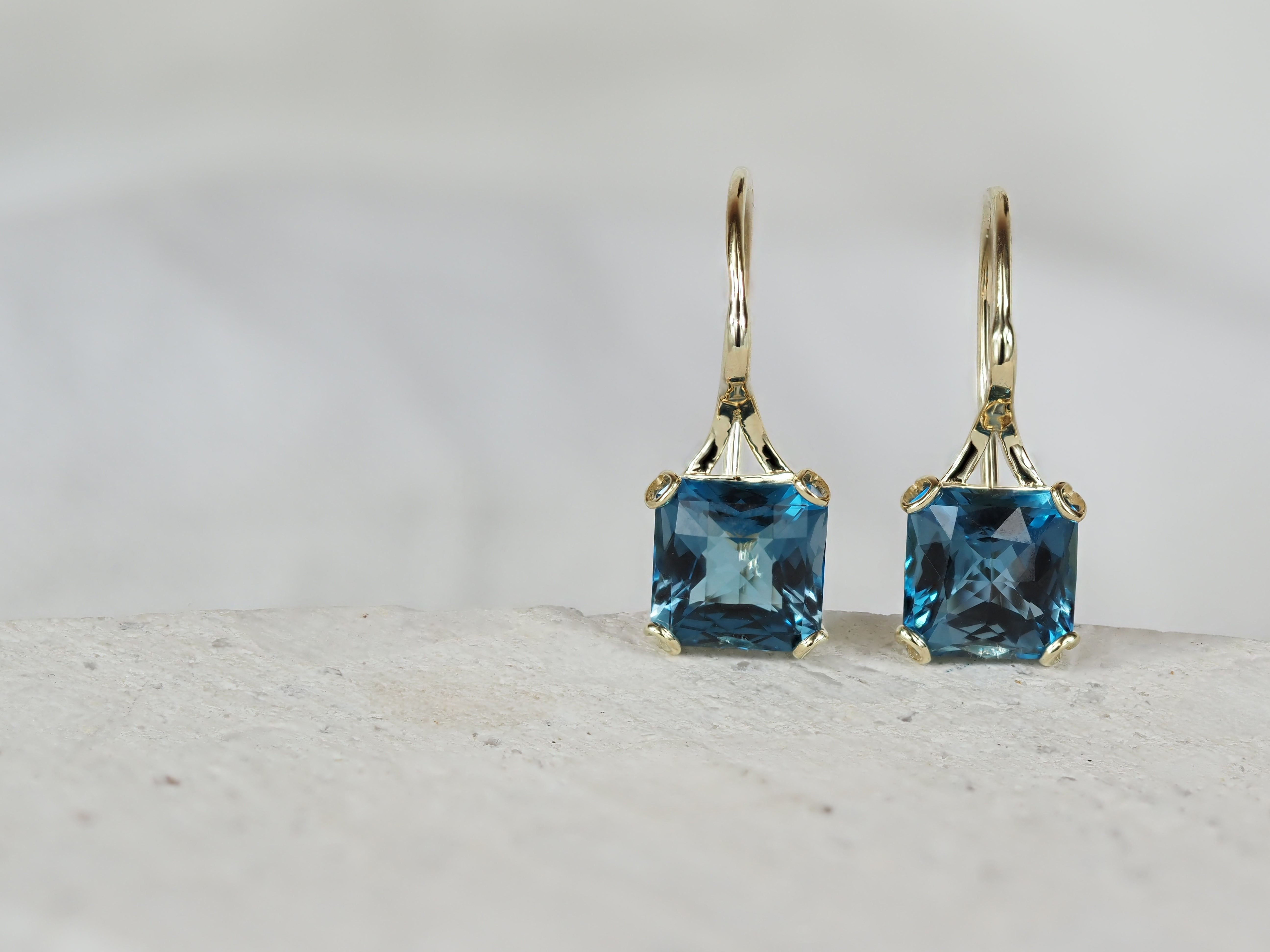 9ct Yellow Gold London Blue Topaz Shepard Hook Earrings