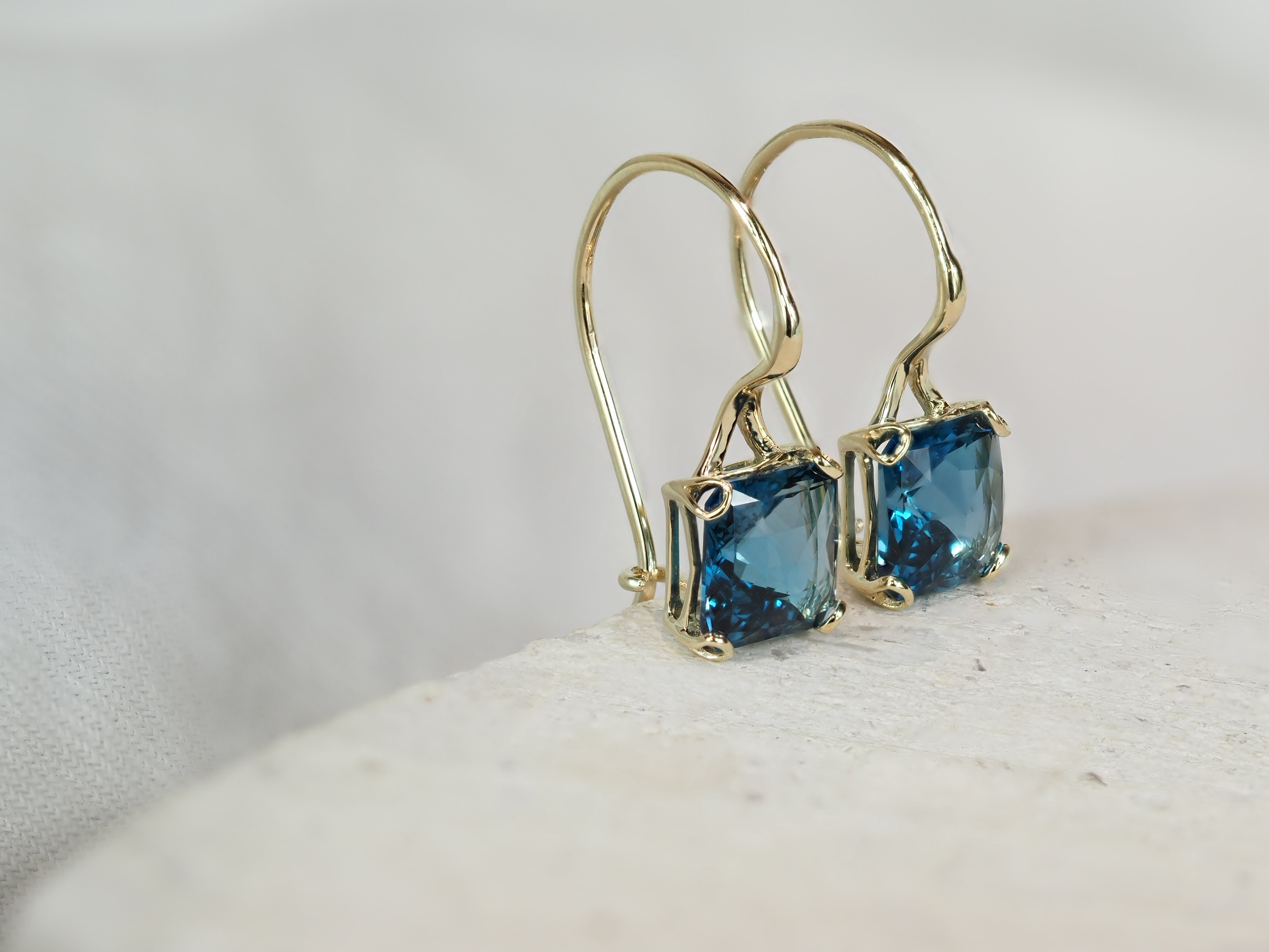 9ct Yellow Gold London Blue Topaz Shepard Hook Earrings