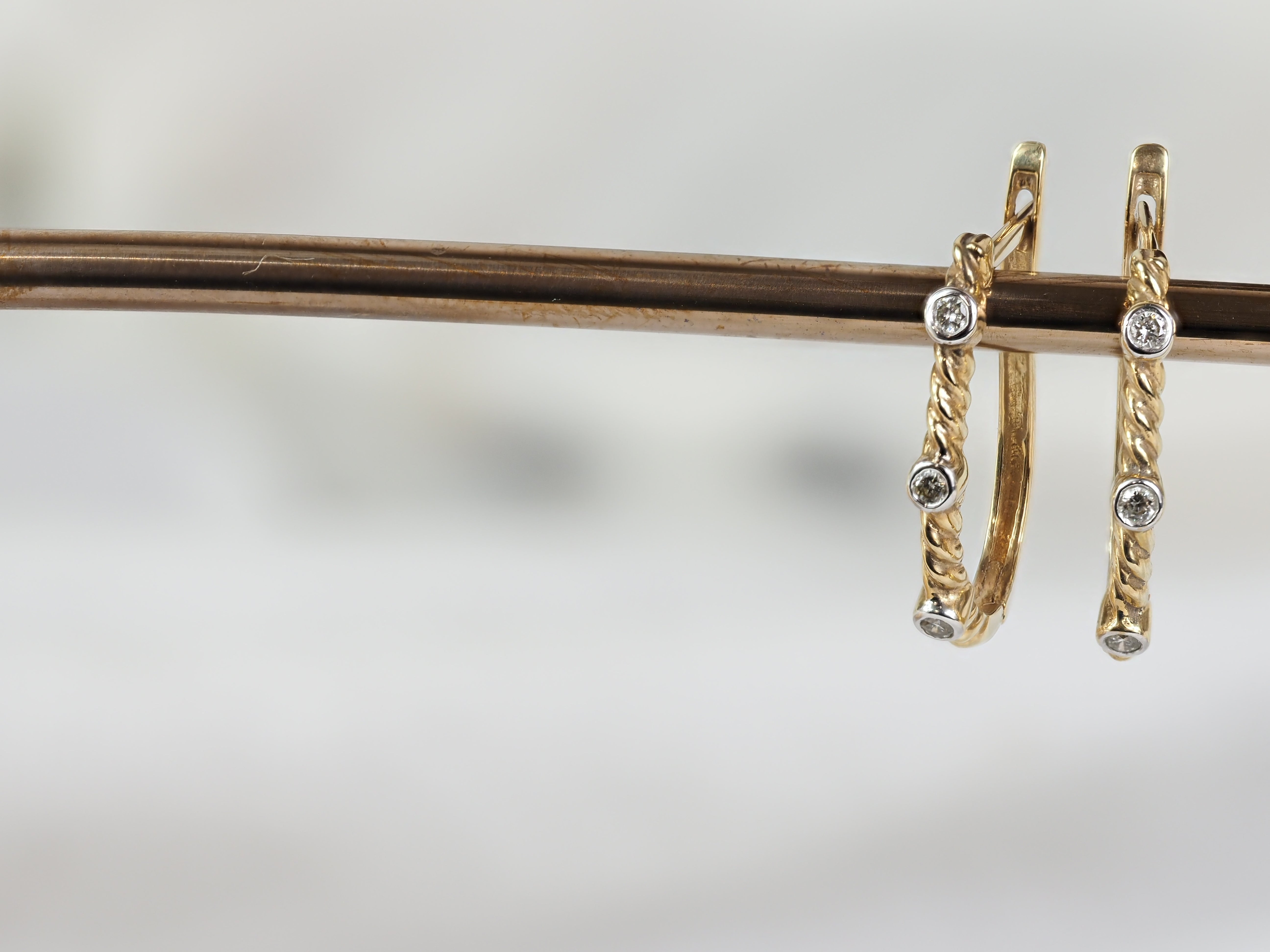 9ct Yellow and White Gold Diamond Huggie Earrings