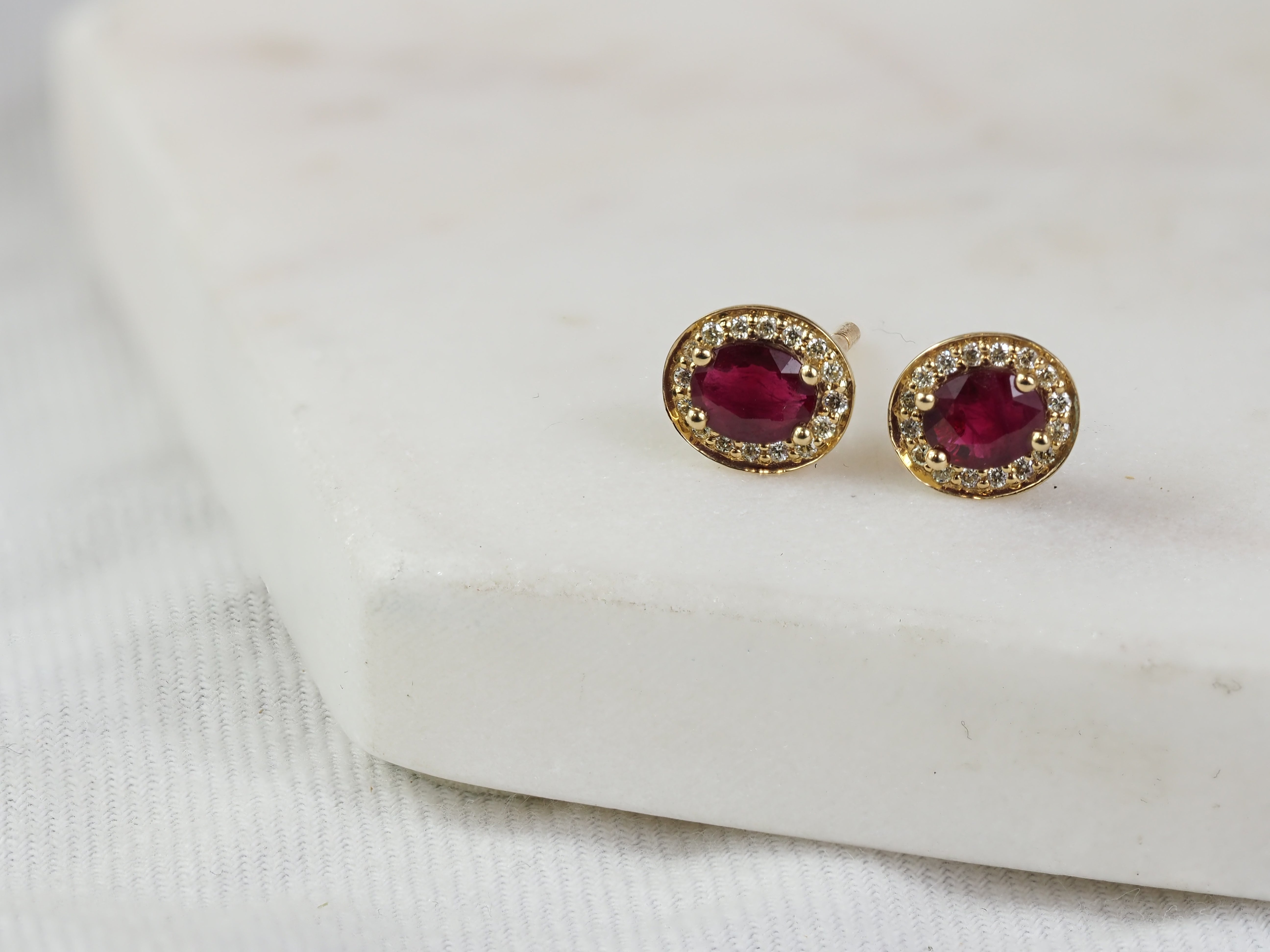 9ct Yellow Gold Ruby and Diamond stud earrings