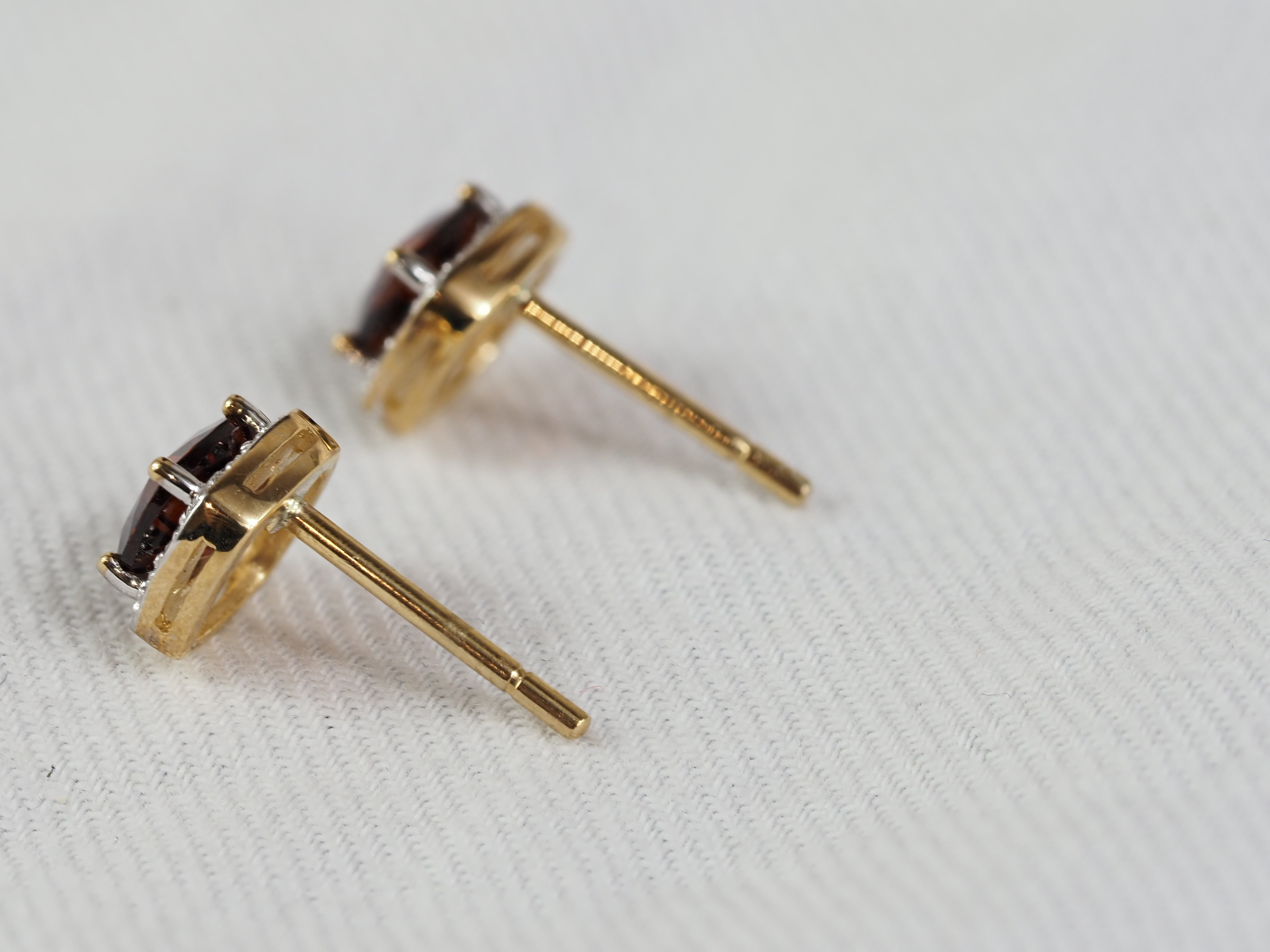 9ct Yellow and White Gold Garnet and Diamond Stud Earrings