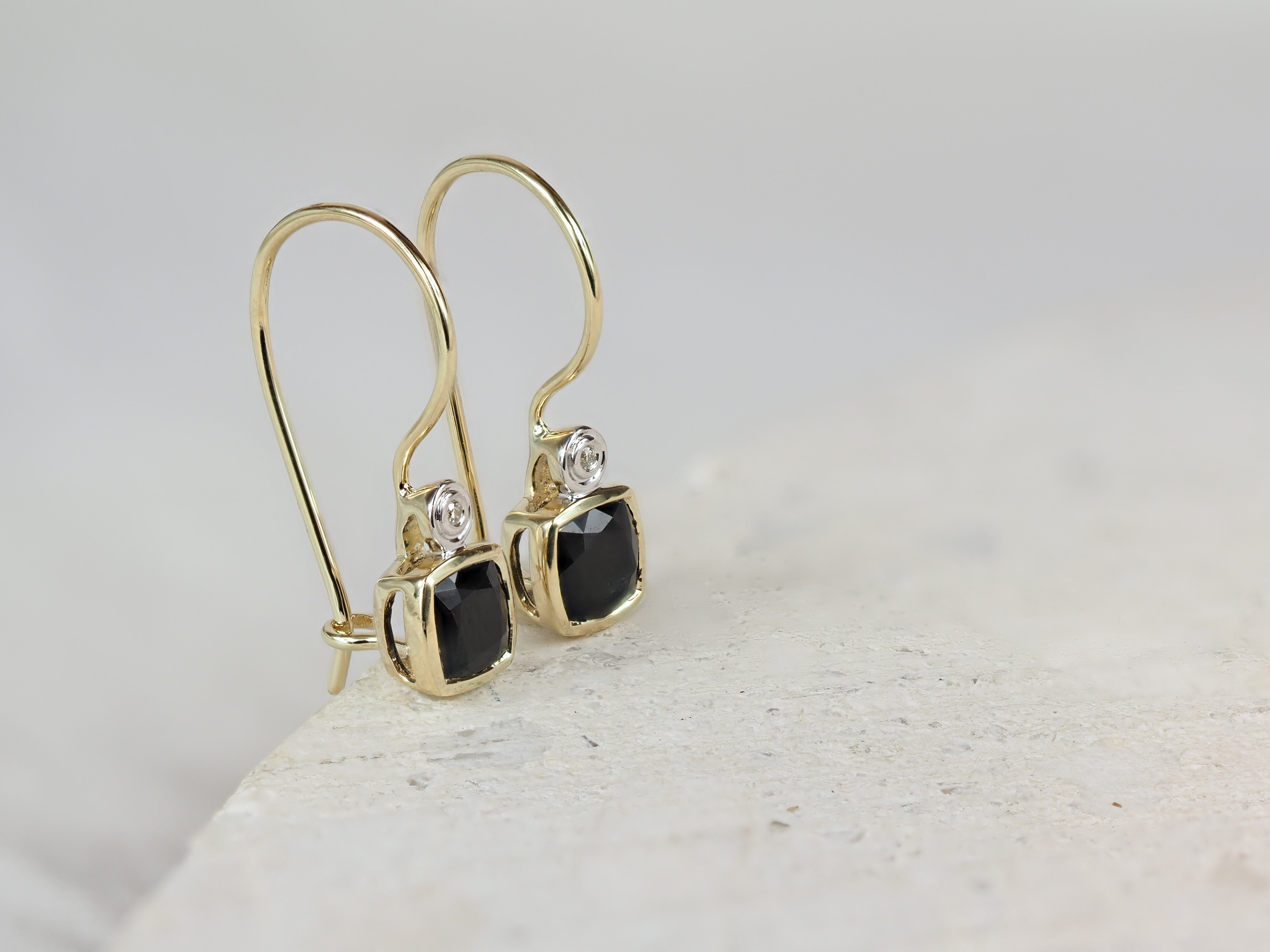 9ct Yellow Gold Sapphire and Diamond Shepard Hook Earrings