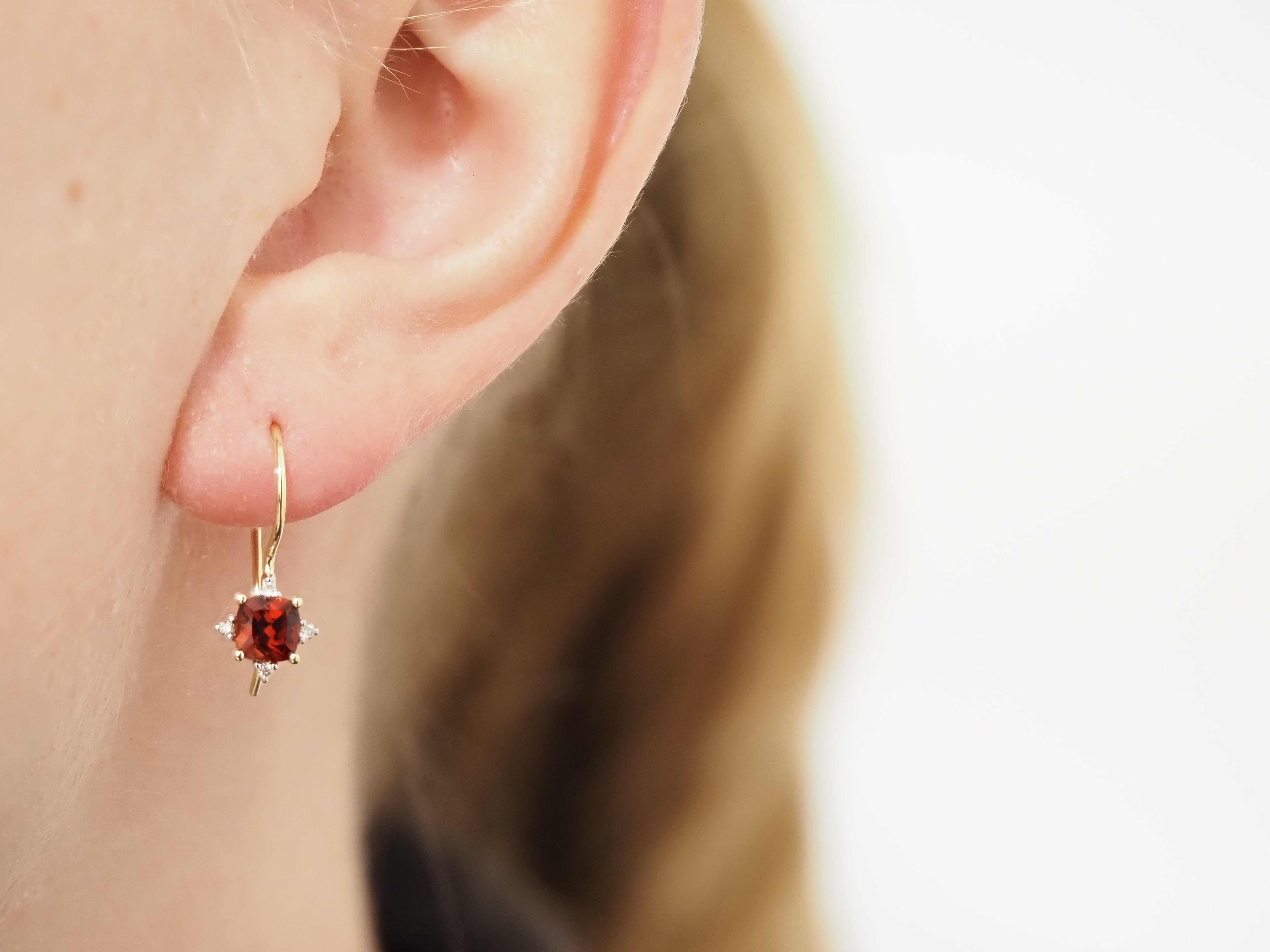 9ct Yellow Gold Garnet and Diamond Shepherd Hook Earrings