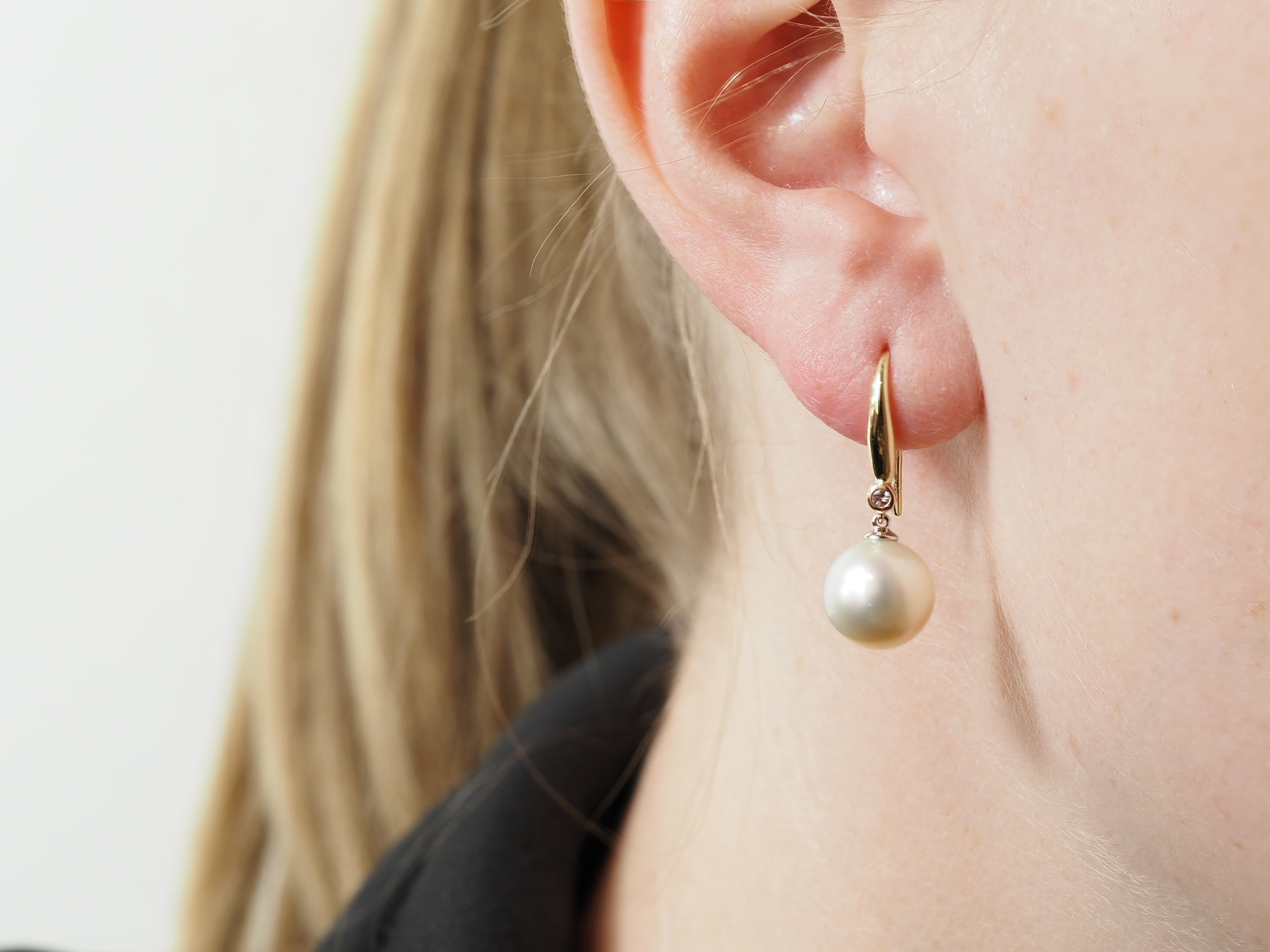 9ct Yellow, Rose and White Gold South-Sea Pearl and 'Pink Caviar' Argyle Diamond Earrings, 10mm