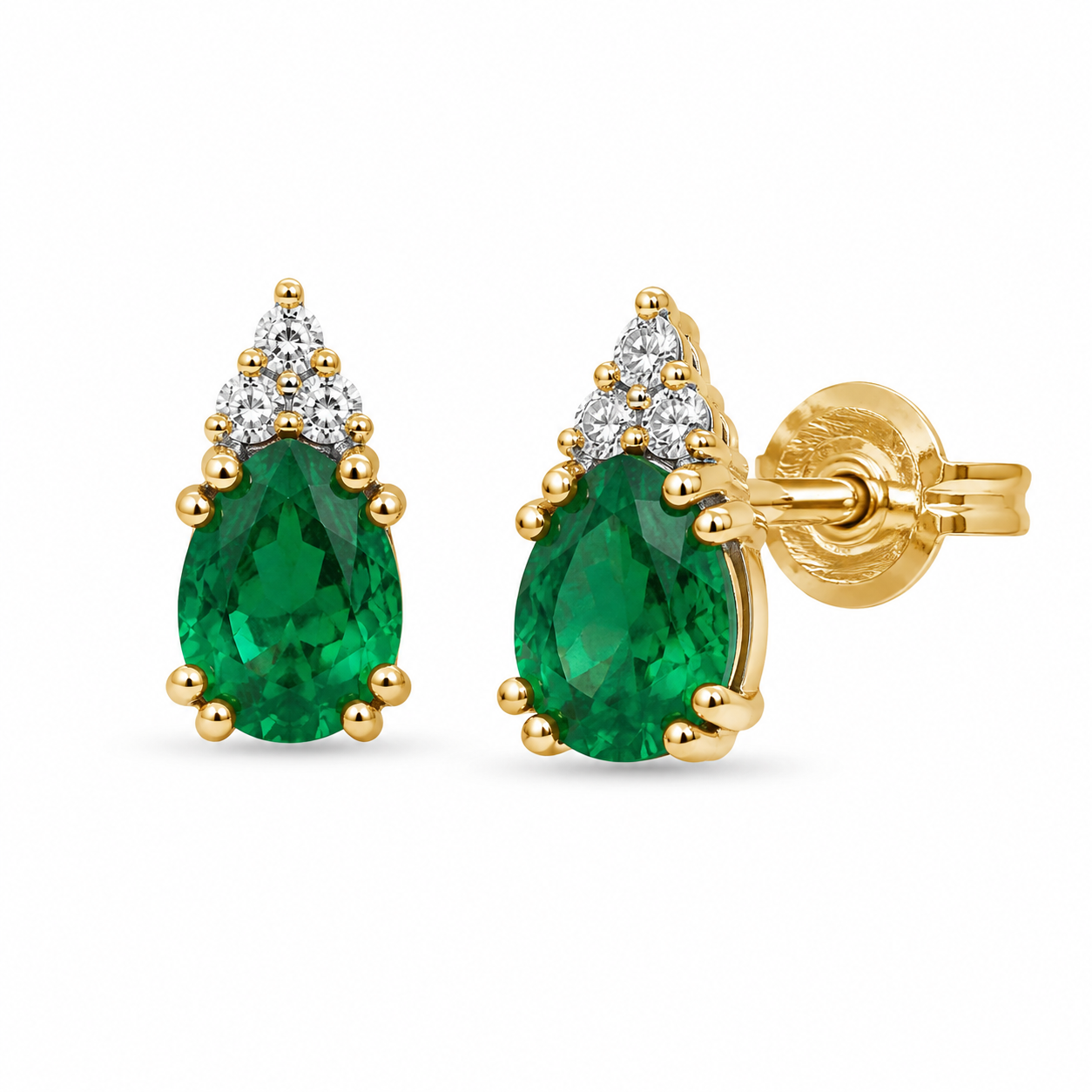 9ct Yellow Gold Emerald and Diamond Stud Earrings