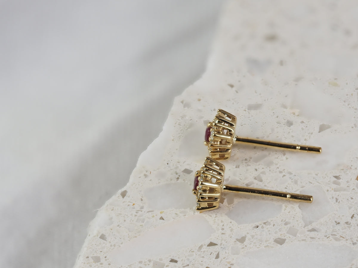 9ct Yellow Gold Ruby and Diamond Stud earrings