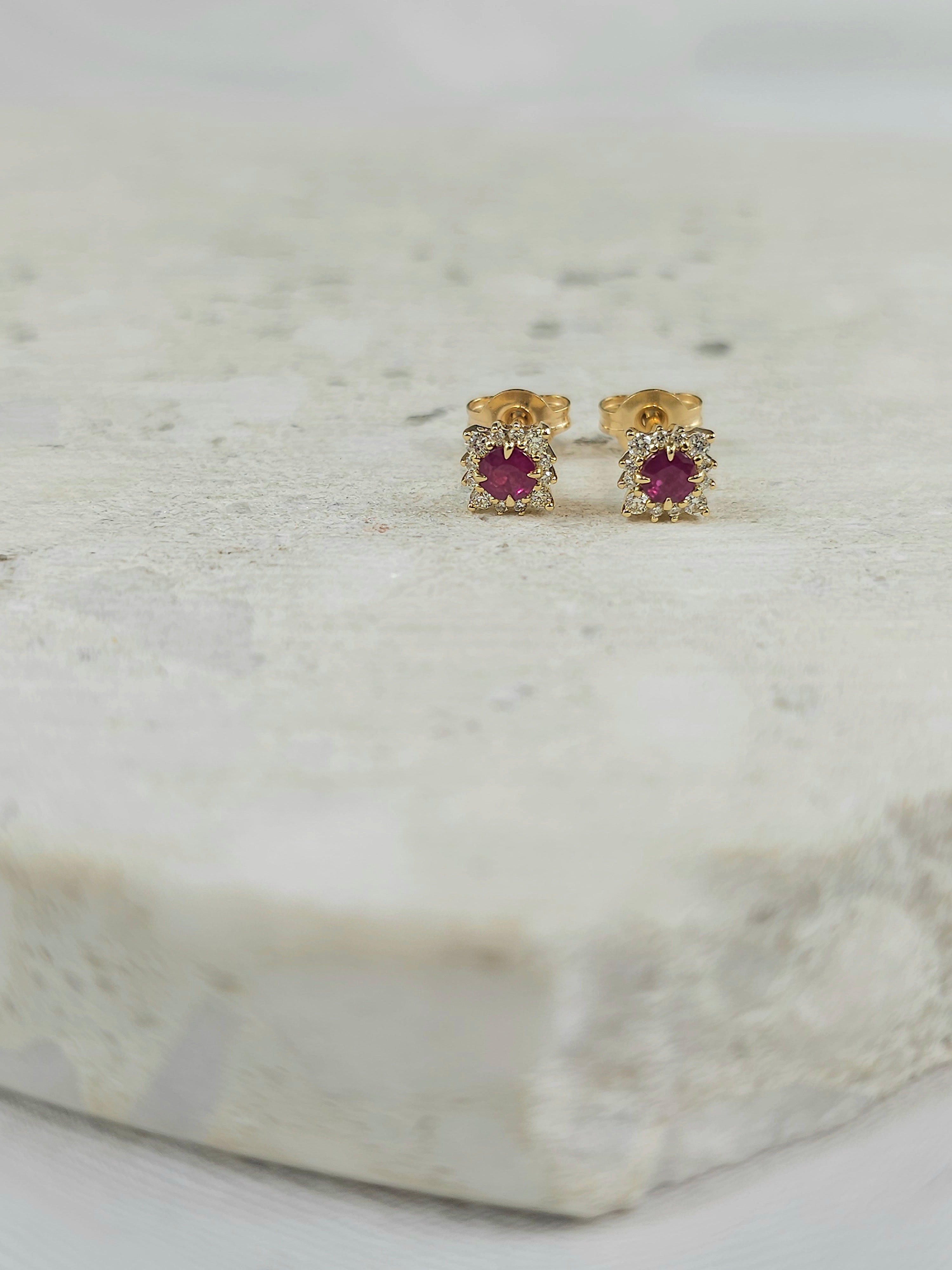 9ct Yellow Gold Ruby and Diamond Stud earrings