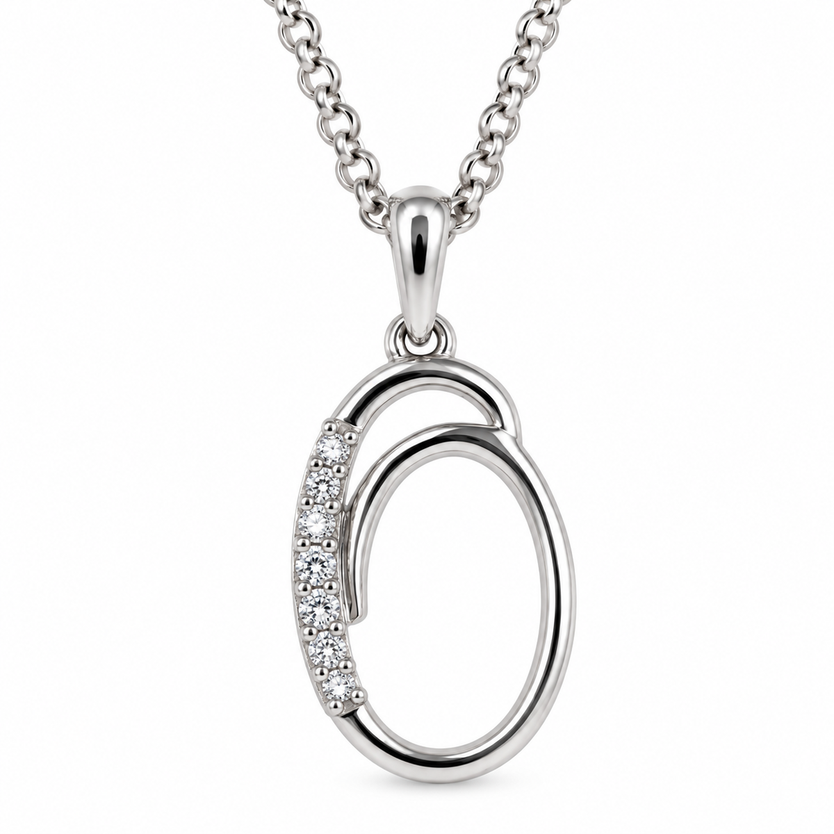 9ct White Gold Initial O Diamond Pendant