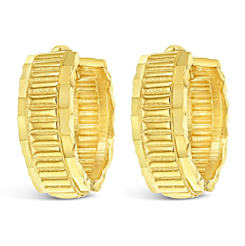9ct Yellow Gold Fancy Diamond Cut Huggie Earrings