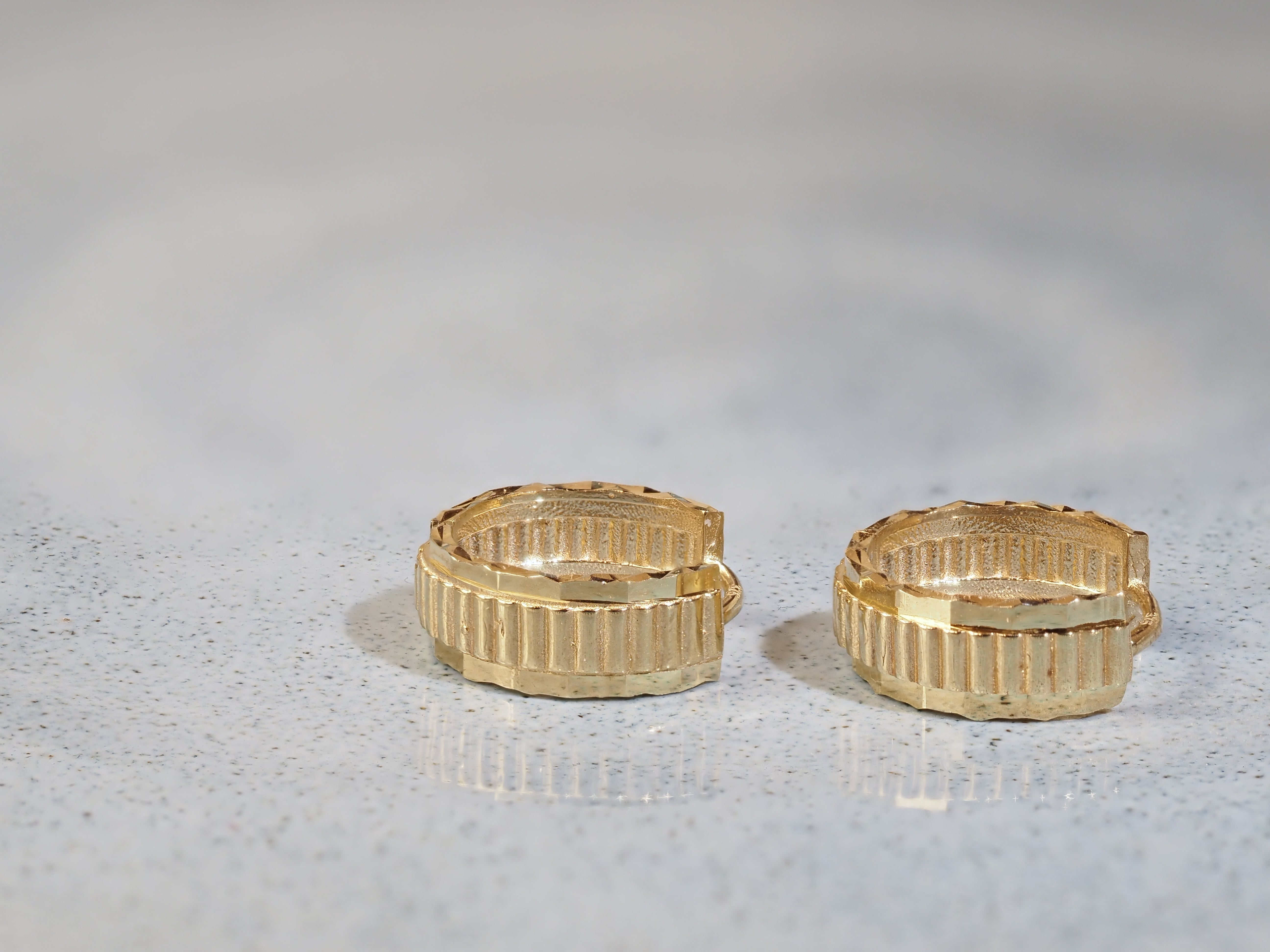 9ct Yellow Gold Fancy Diamond Cut Huggie Earrings