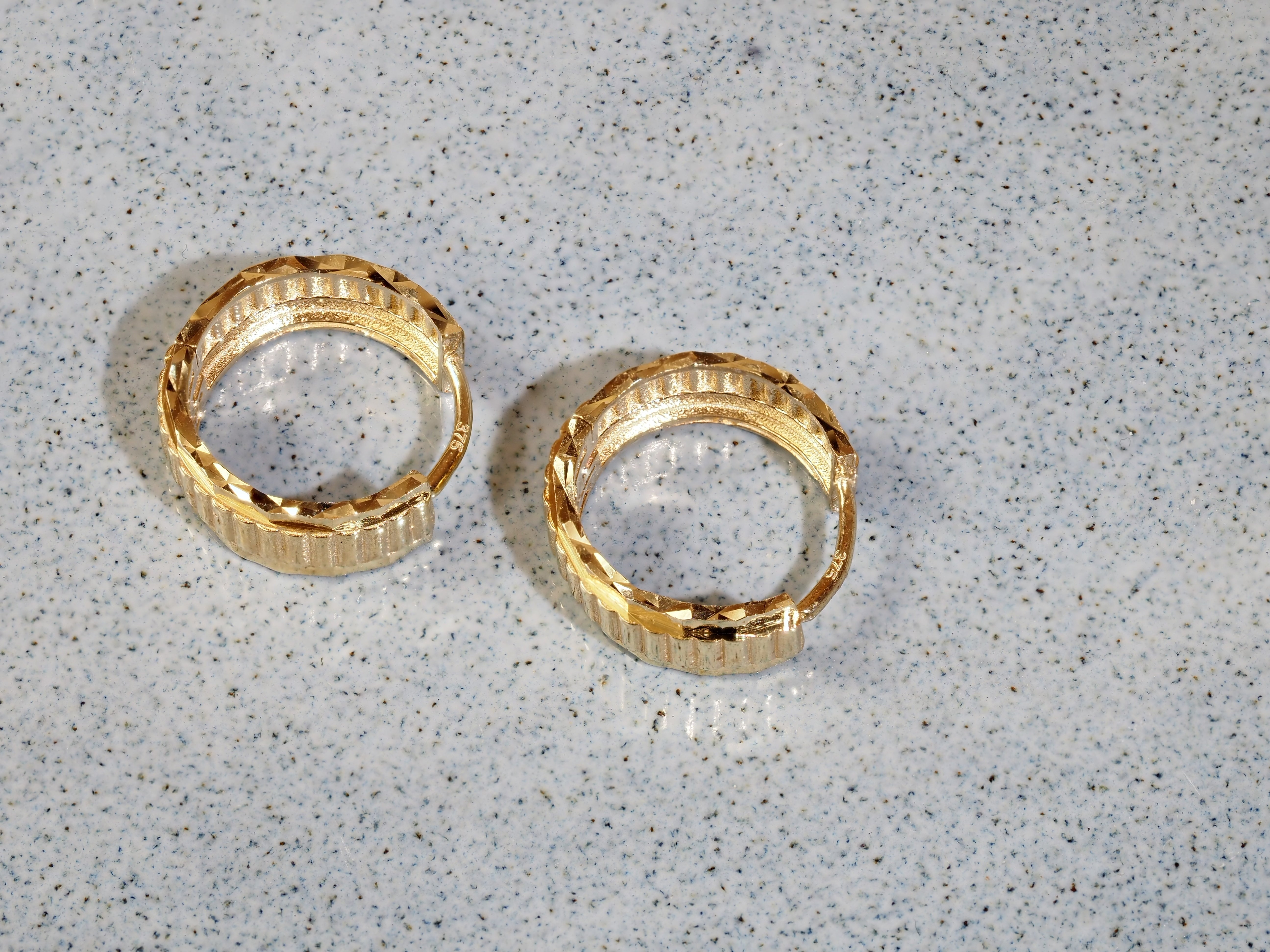 9ct Yellow Gold Fancy Diamond Cut Huggie Earrings
