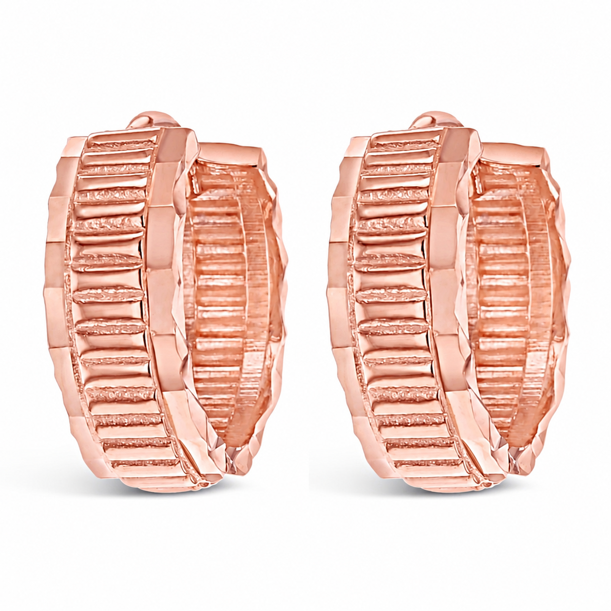 9ct Rose Gold Fancy Diamond Cut Huggie Earrings