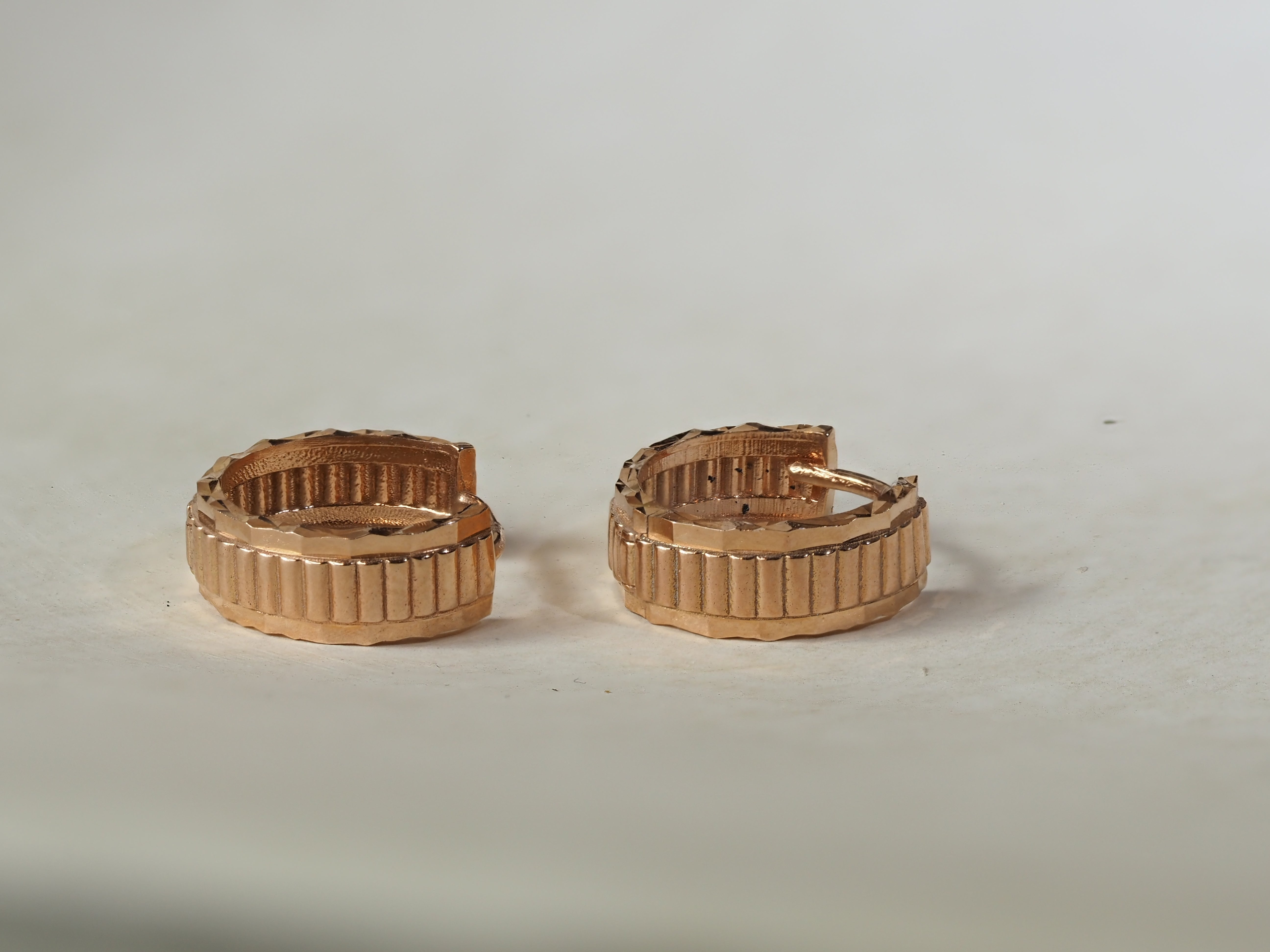 9ct Rose Gold Fancy Diamond Cut Huggie Earrings