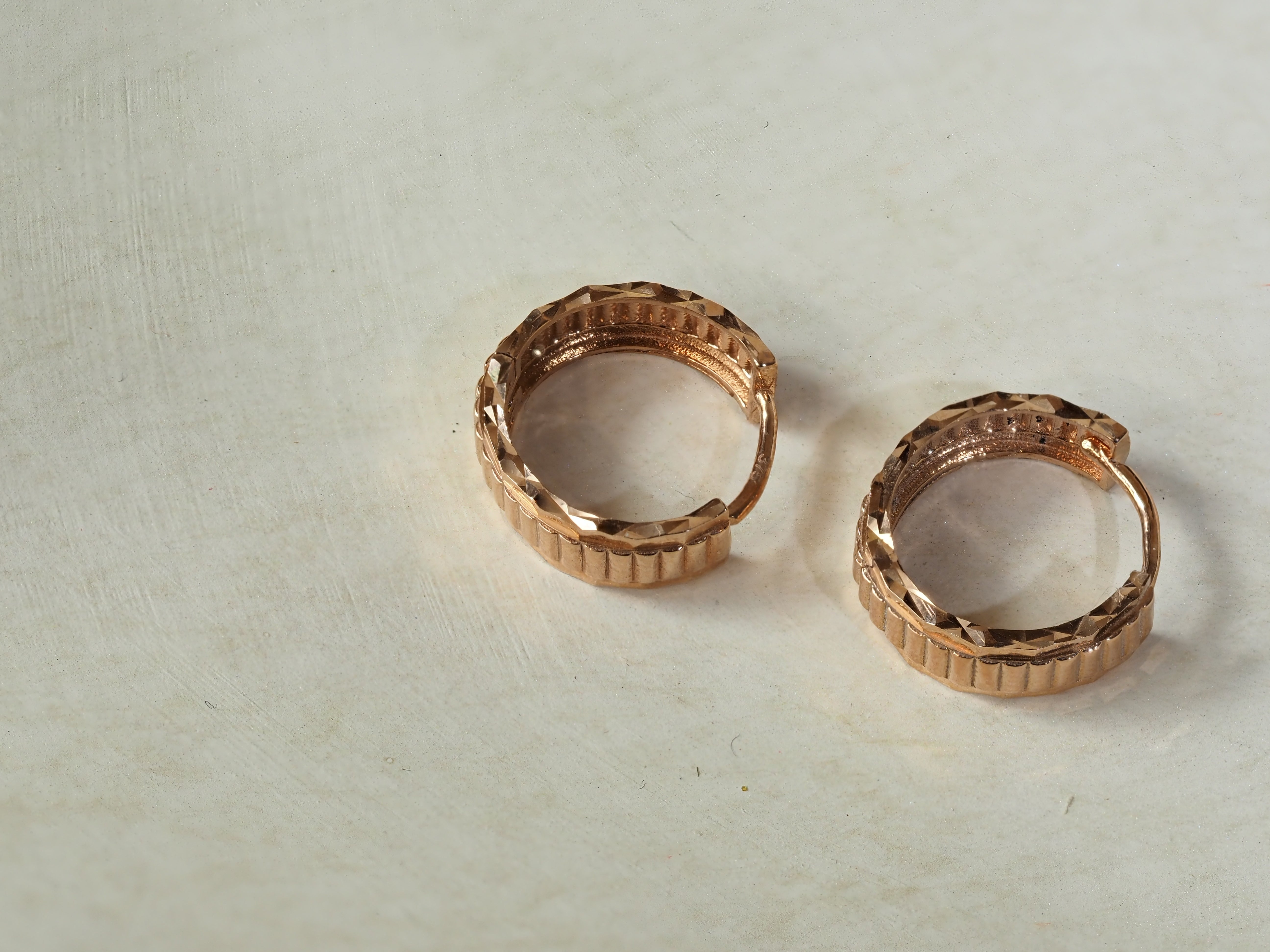 9ct Rose Gold Fancy Diamond Cut Huggie Earrings