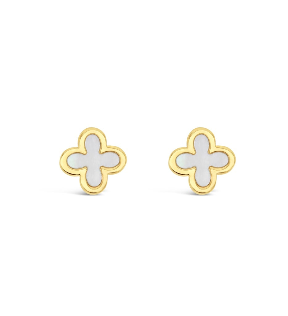 9ct Yellow Gold Mother of Pearl clover stud earrings