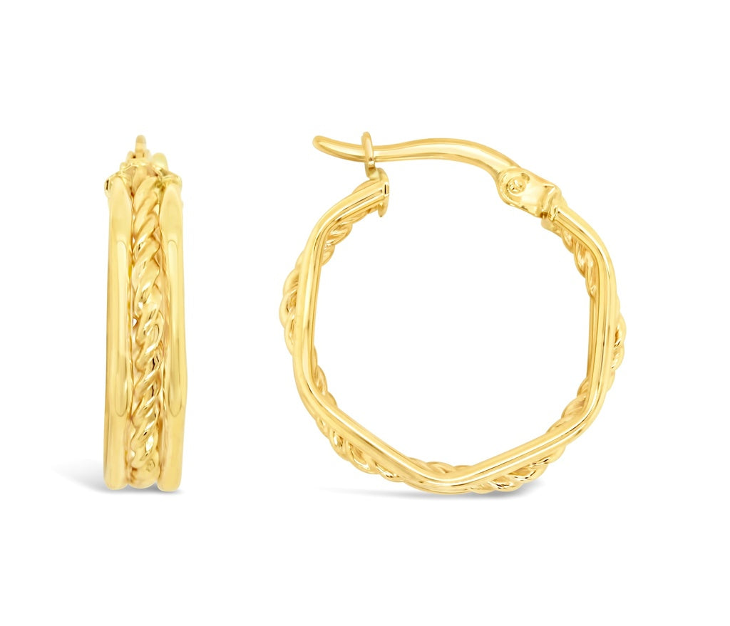 9ct Yellow Gold Triple Wire Hexagon Hoop Earrings