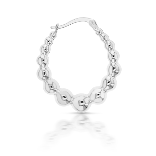 9ct White Gold Beaded Oval Huggie Earrings