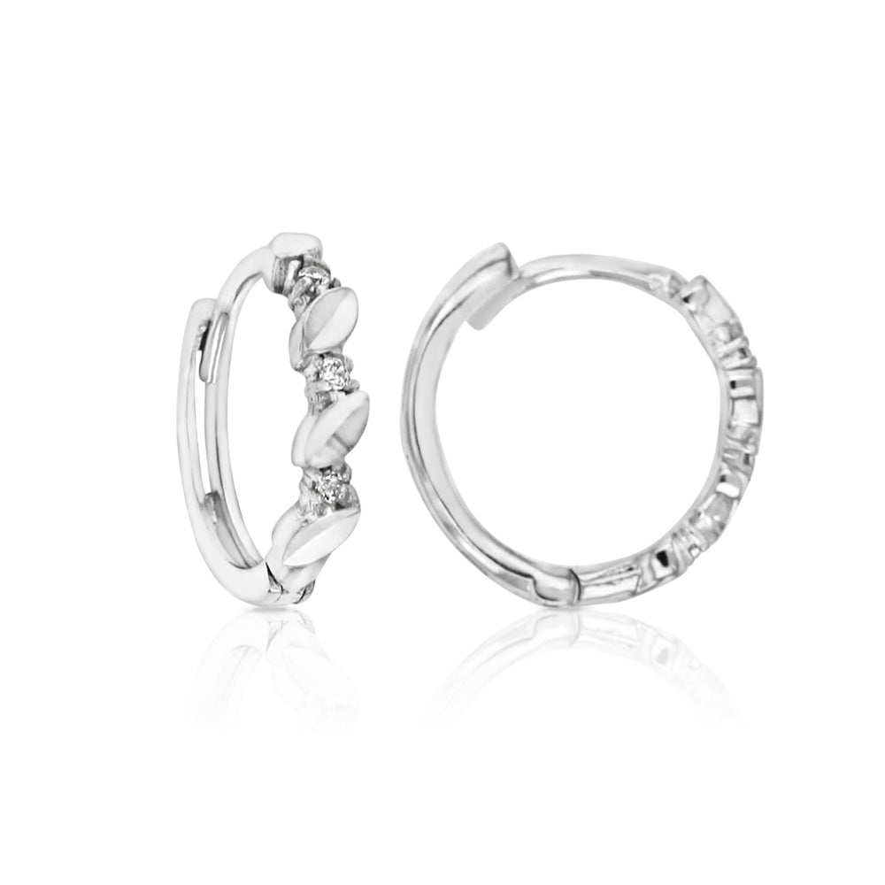 9ct White Gold CZ and leaf shape huggies