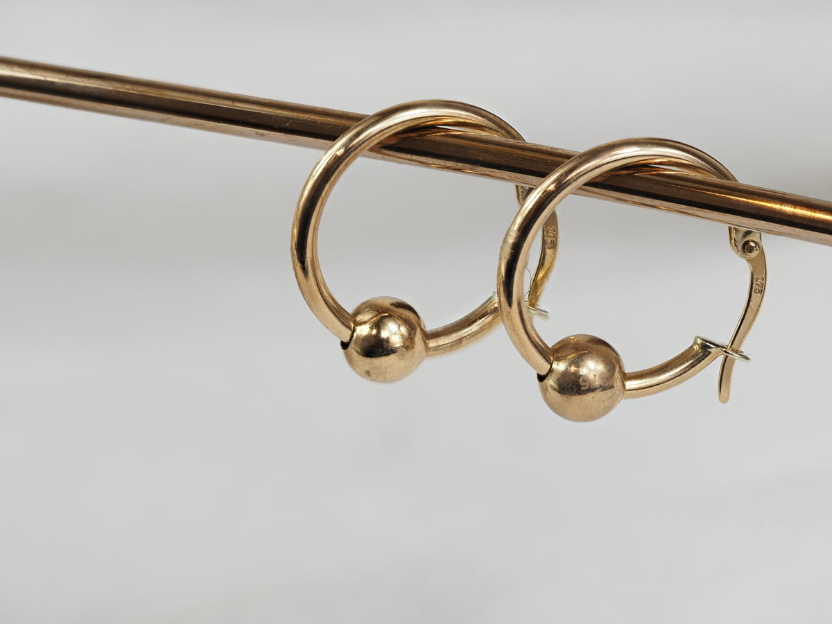 9ct Yellow Gold Hoops Earrings with Sliding Ball