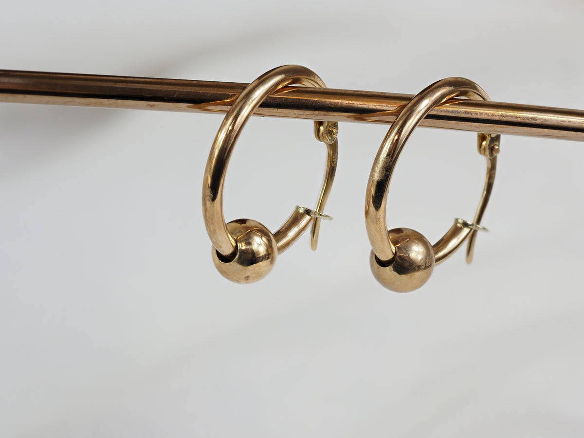 9ct Yellow Gold Hoops Earrings with Sliding Ball
