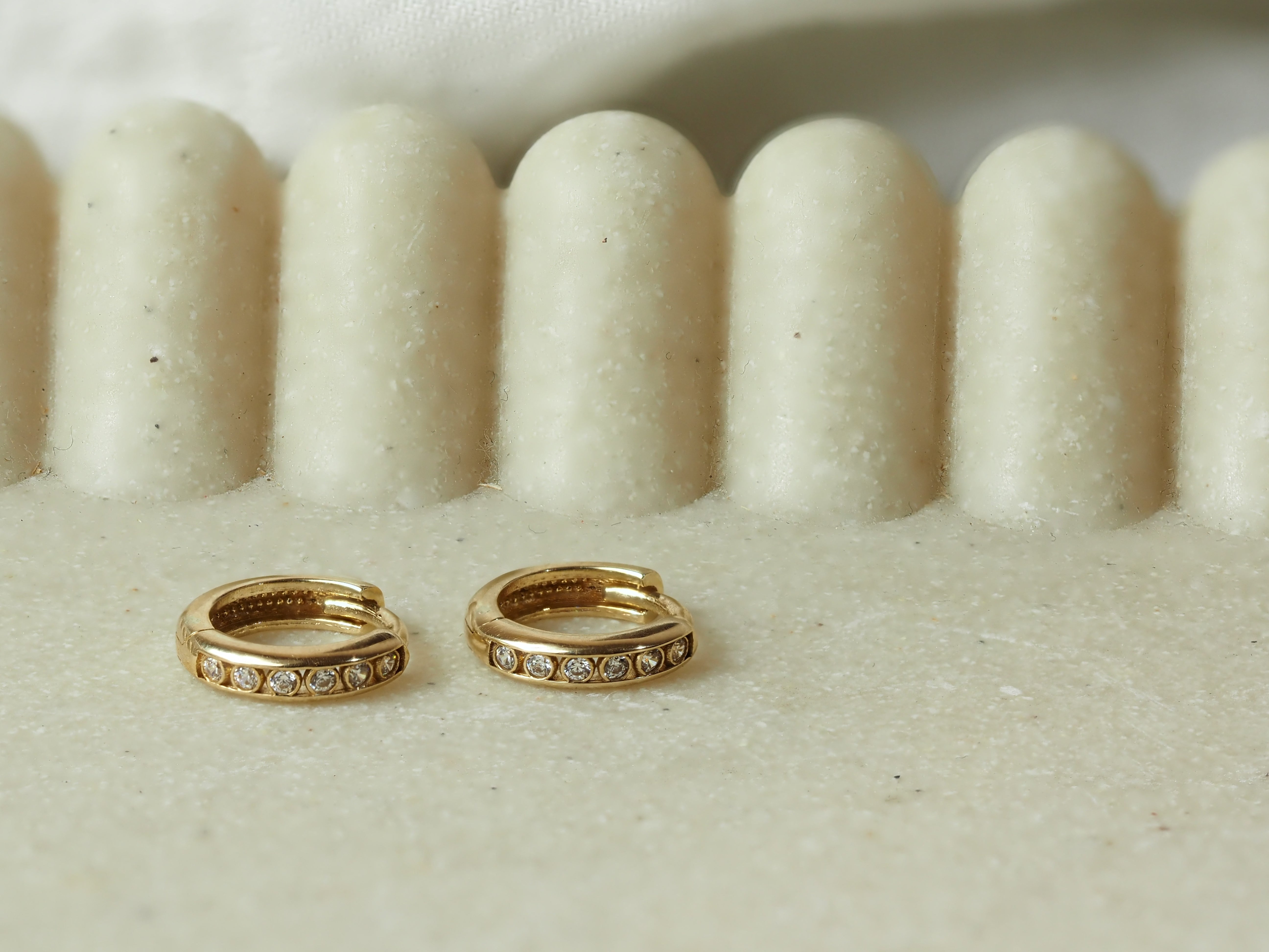 9ct Yellow Gold CZ Mini Huggie Earrings