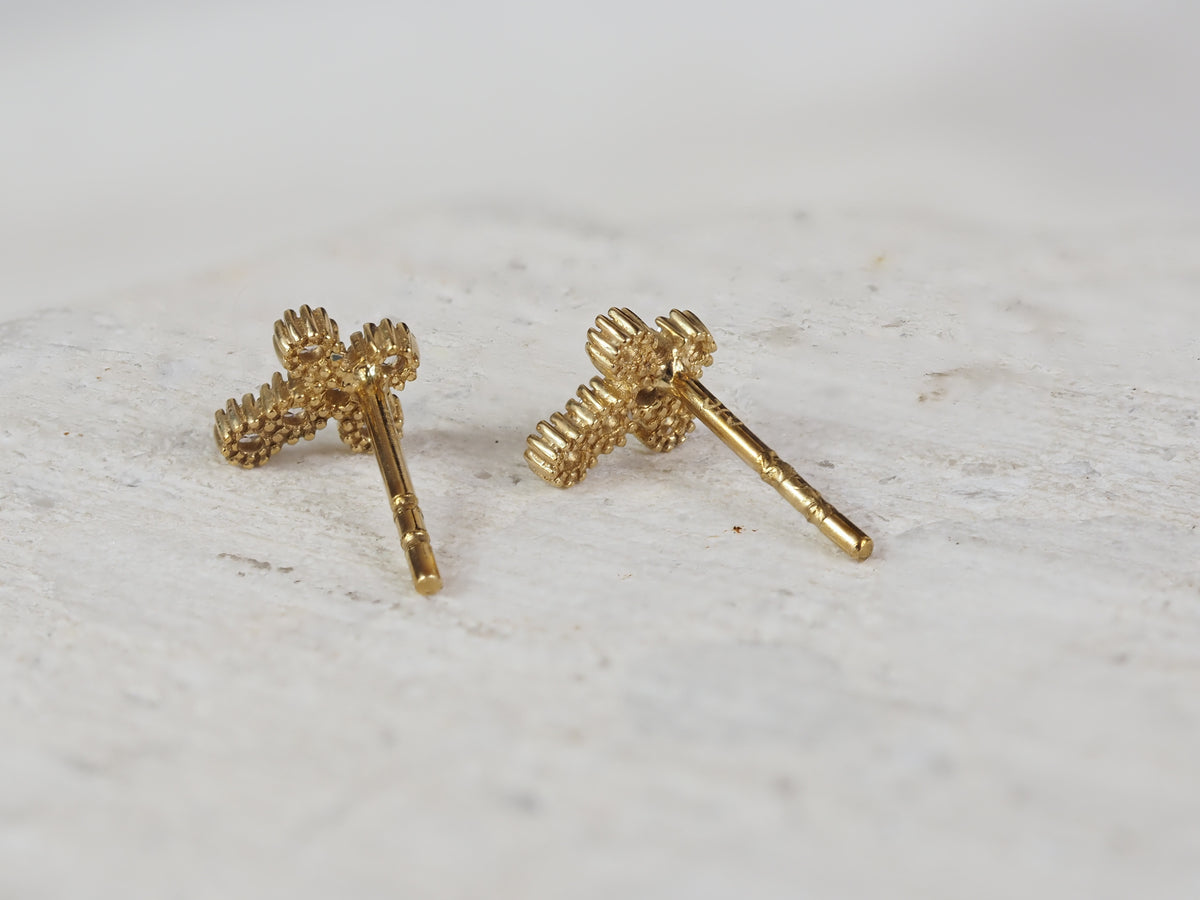 9ct Yellow Gold Mini cross CZ studs